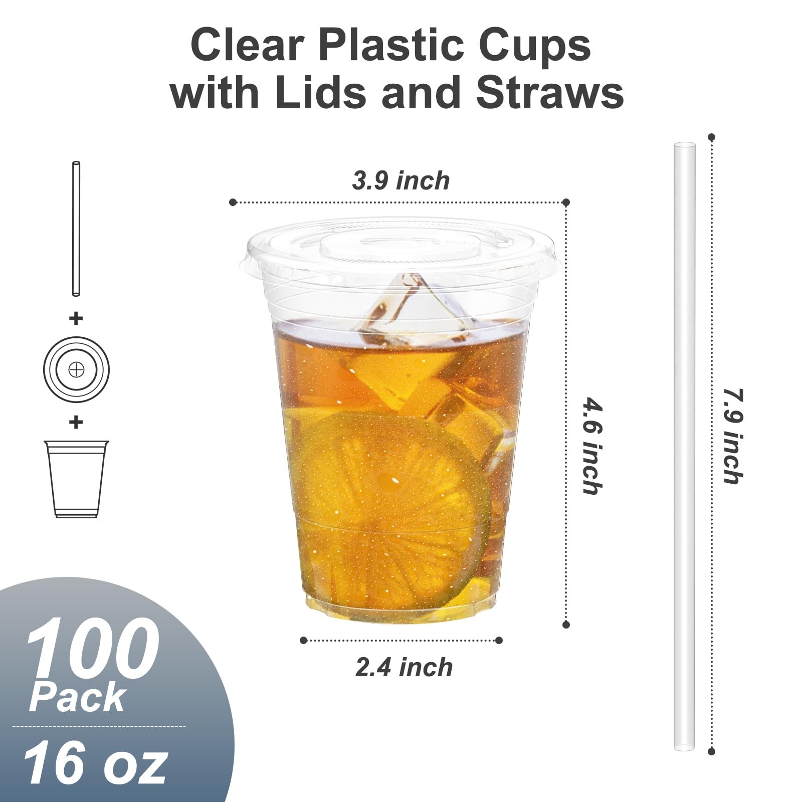 Dealusy 100 Pack 16 oz Clear Plastic Cups with Lids and Straws Sturdy & Food