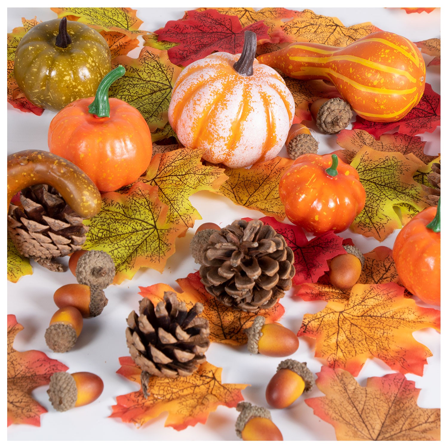 128pc Rustic Pumpkin Decoration Set Artificial Pumpkins Leaves Acorns Pinecones