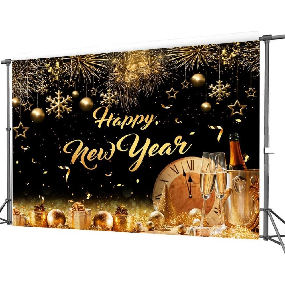 7X5ft 2026 Happy New Year Party Backdrop Fabric Sign Poster Banner with Pattern