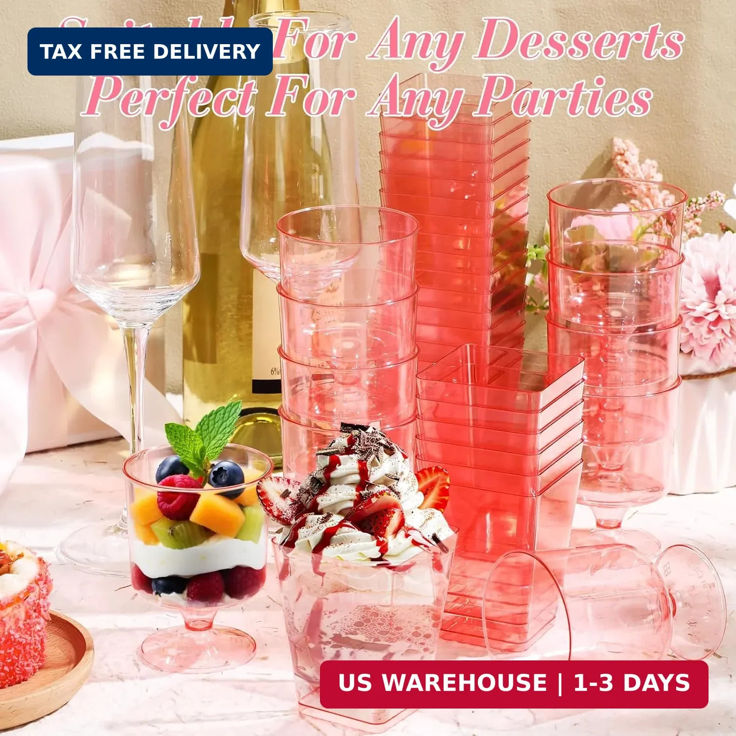 Funnymoom 100 Pcs Dessert Cups with Spoons 5 oz Clear Plastic Dessert Parfait Cu