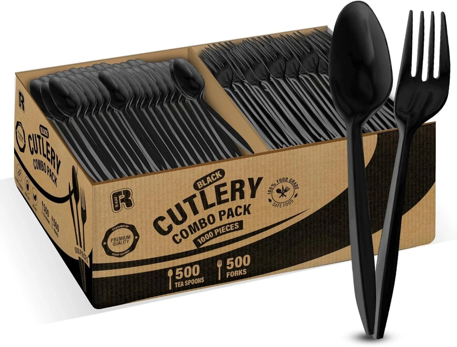 1000 Pcs Black Plastic Utensils Set – 500 Forks And 500 Teaspoons, Plastic Fo…