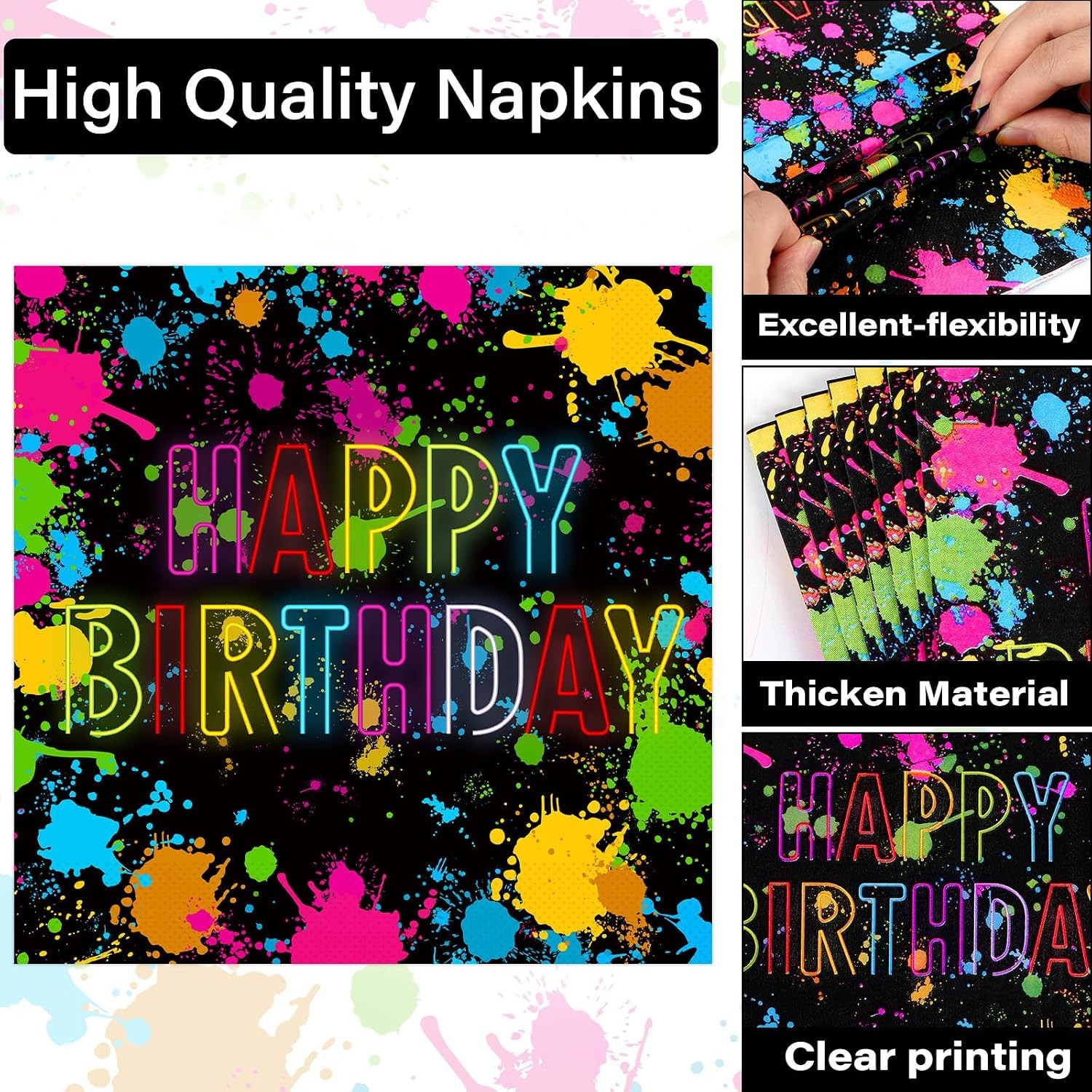 200pcs Neon Party Paper Plate and Napkins Supplies Neon Birthday Party