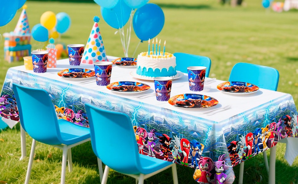 Sonic Party Supplies Tableware 118Pcs Sonic Tablecloth Banner Plates Napkins Cup