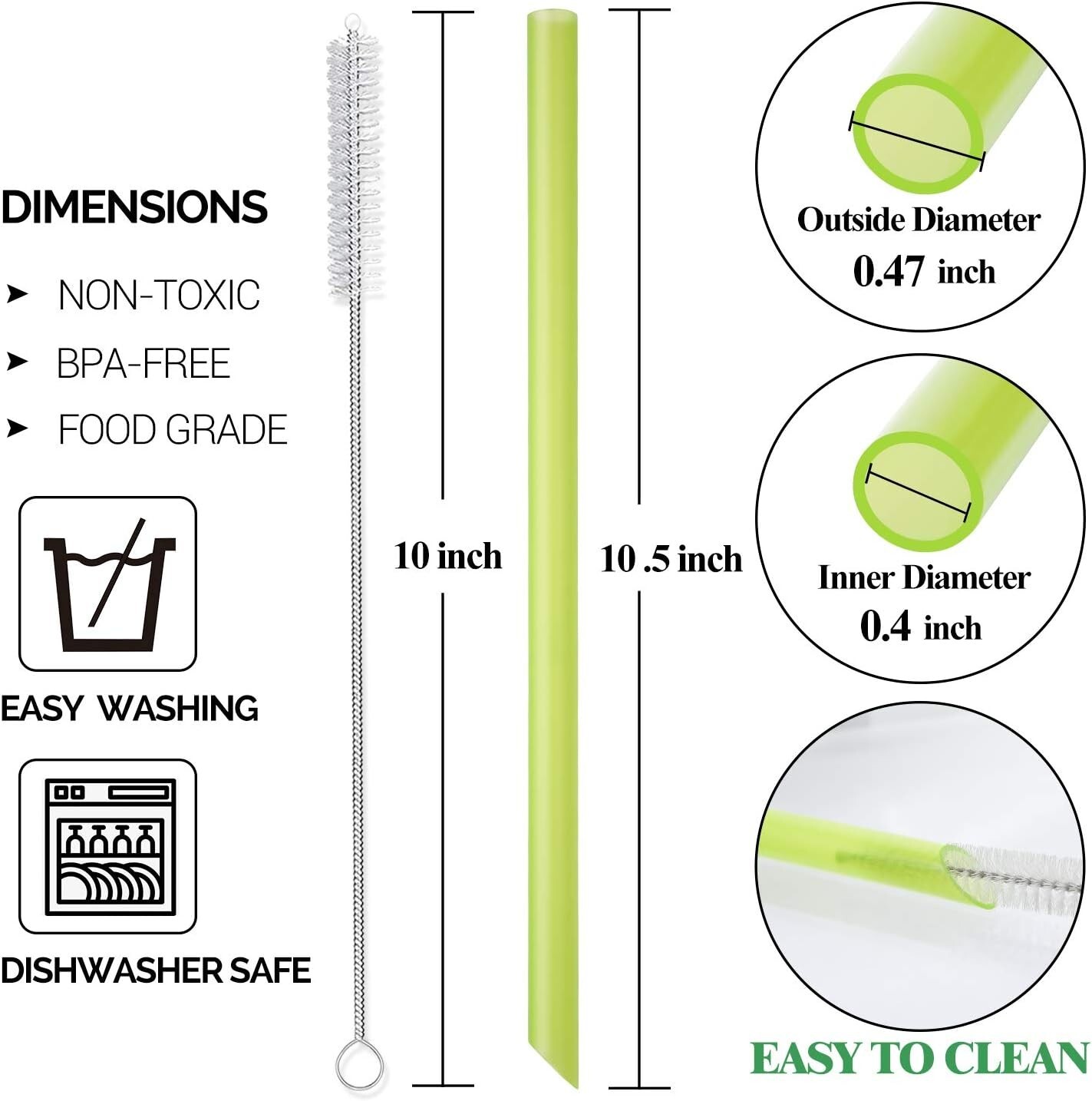 Jumbo Reusable Smoothie Straws Extra Wide Drinking Straw for Milkshake Bobba Tea