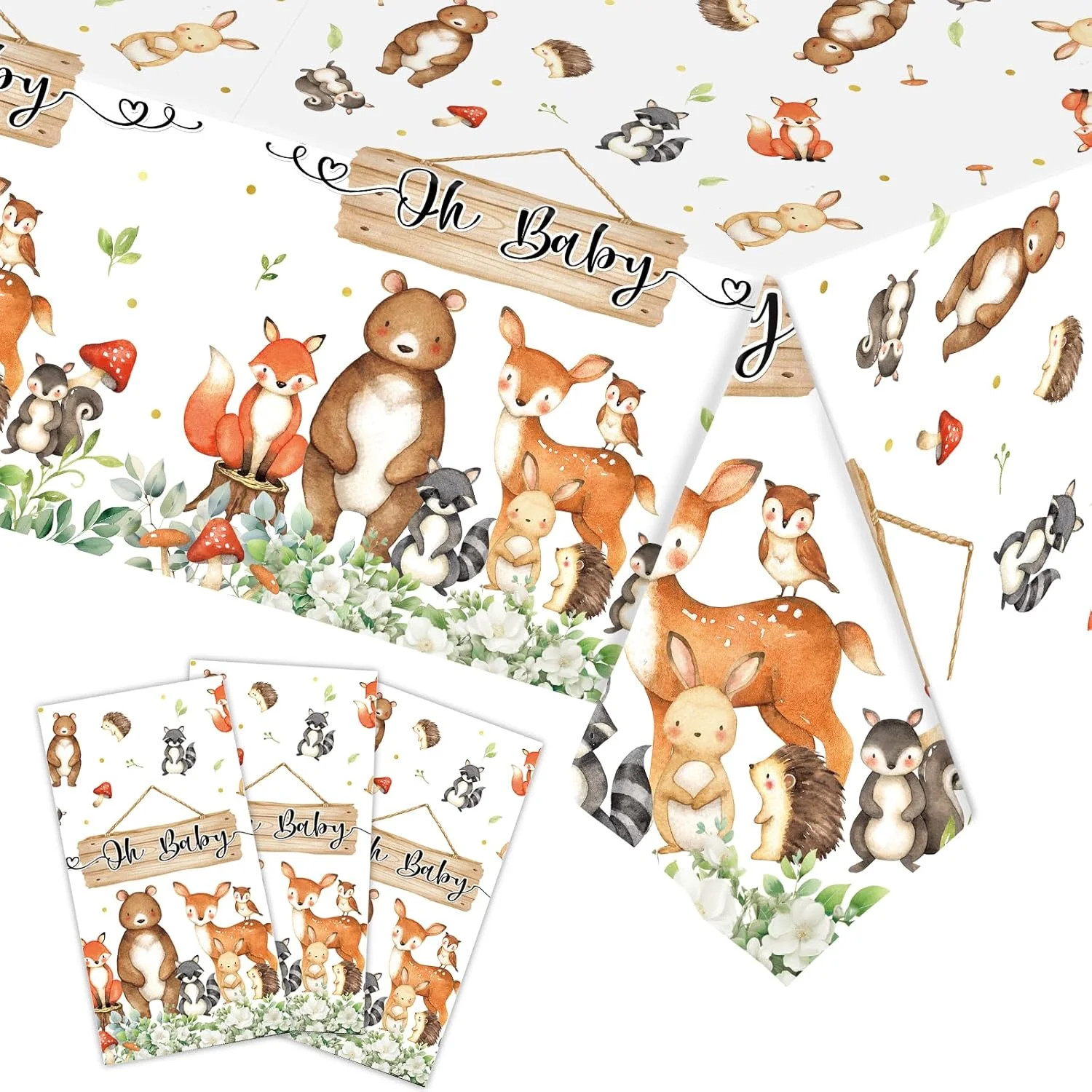 3pcs Woodland Animals Tablecloth Forest Wild Creatures Baby Shower Table Covers
