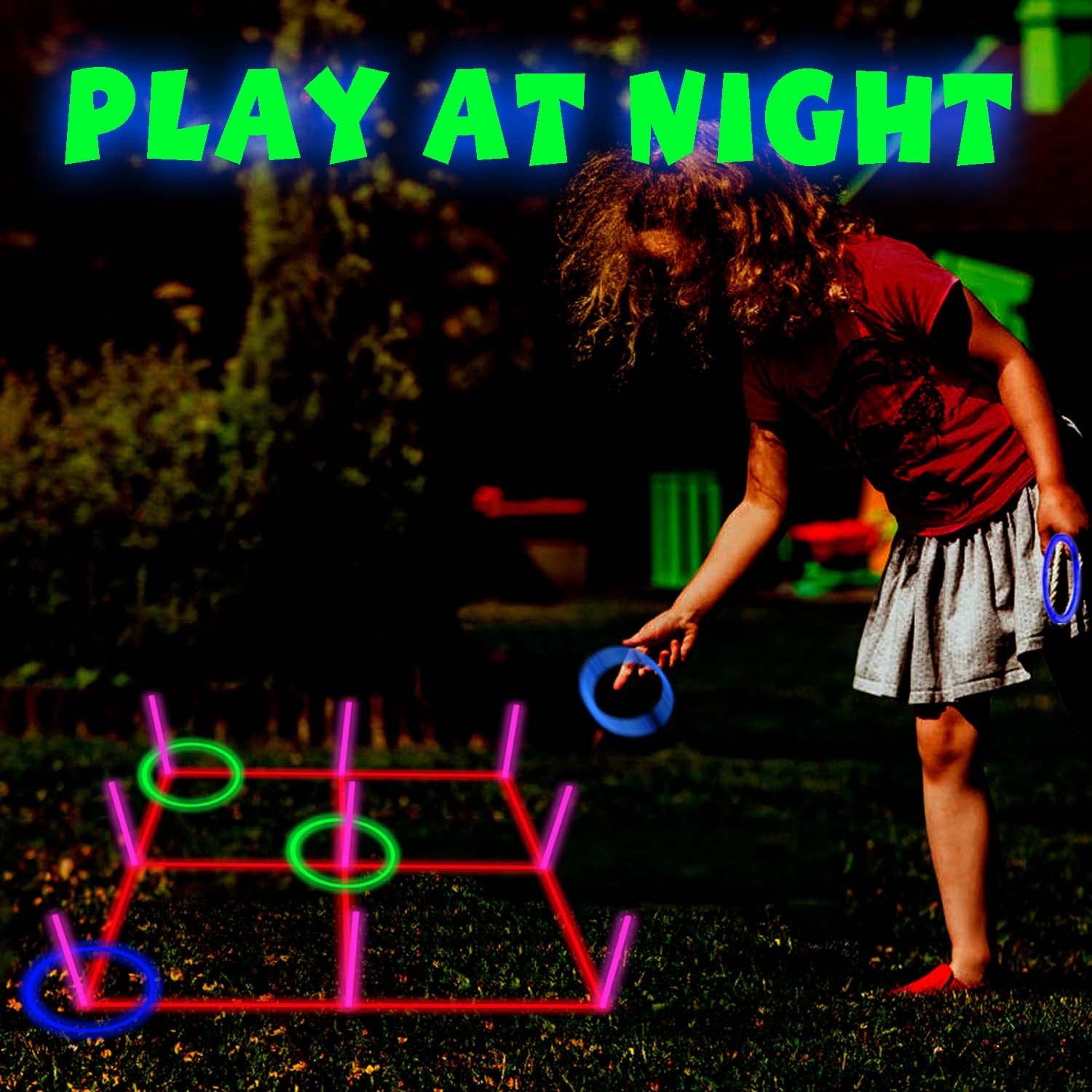 Ring Toss Games Glowing 3-in-1 Tic Tac Toe Game Indoor/Outdoor blue&green