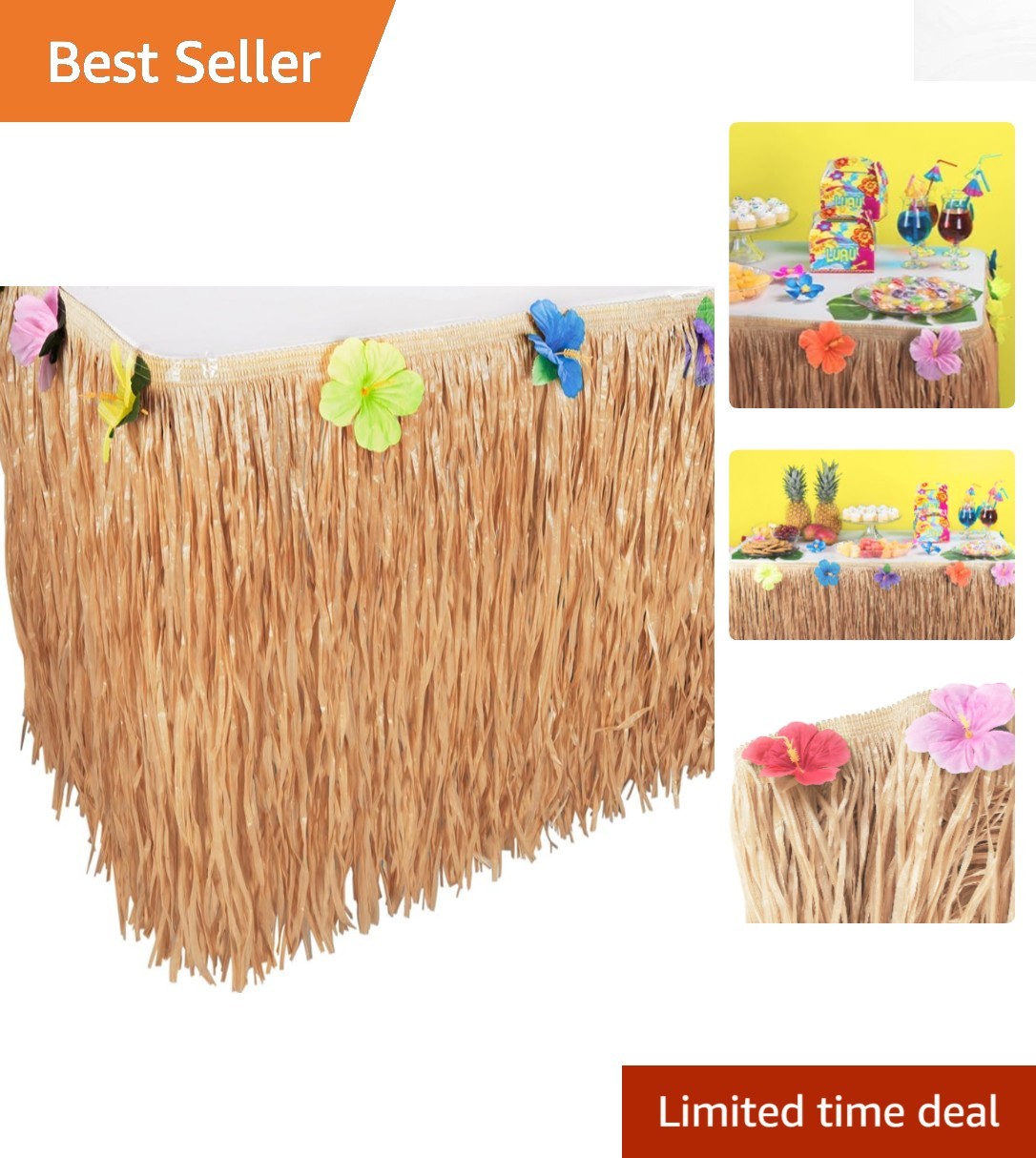 Natural Brown Grass Table Skirt – Ideal for Tiki Parties & Hula Costumes