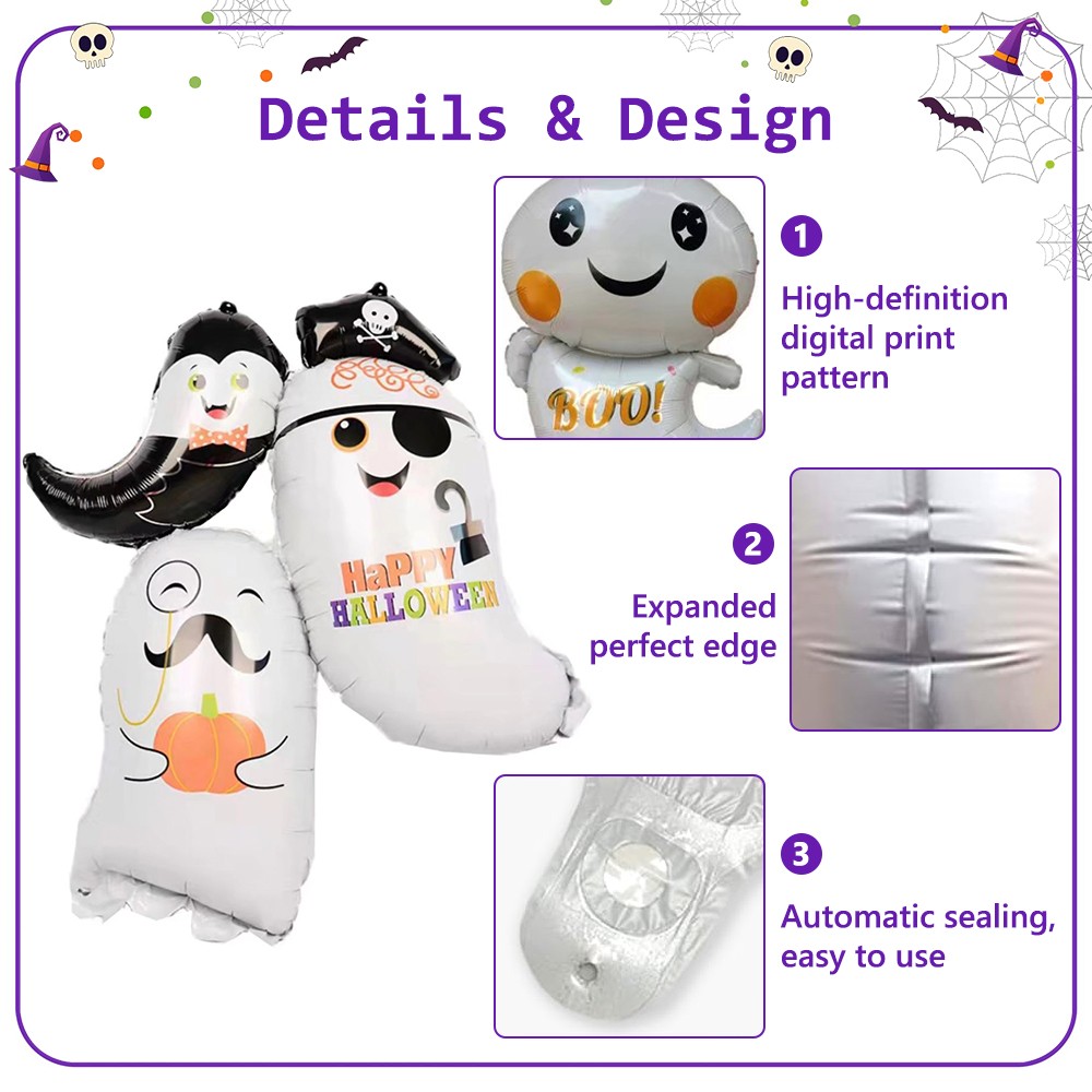 Halloween Foil Balloon Party Decoration Set with Pumpkin Skeleton White Ghost