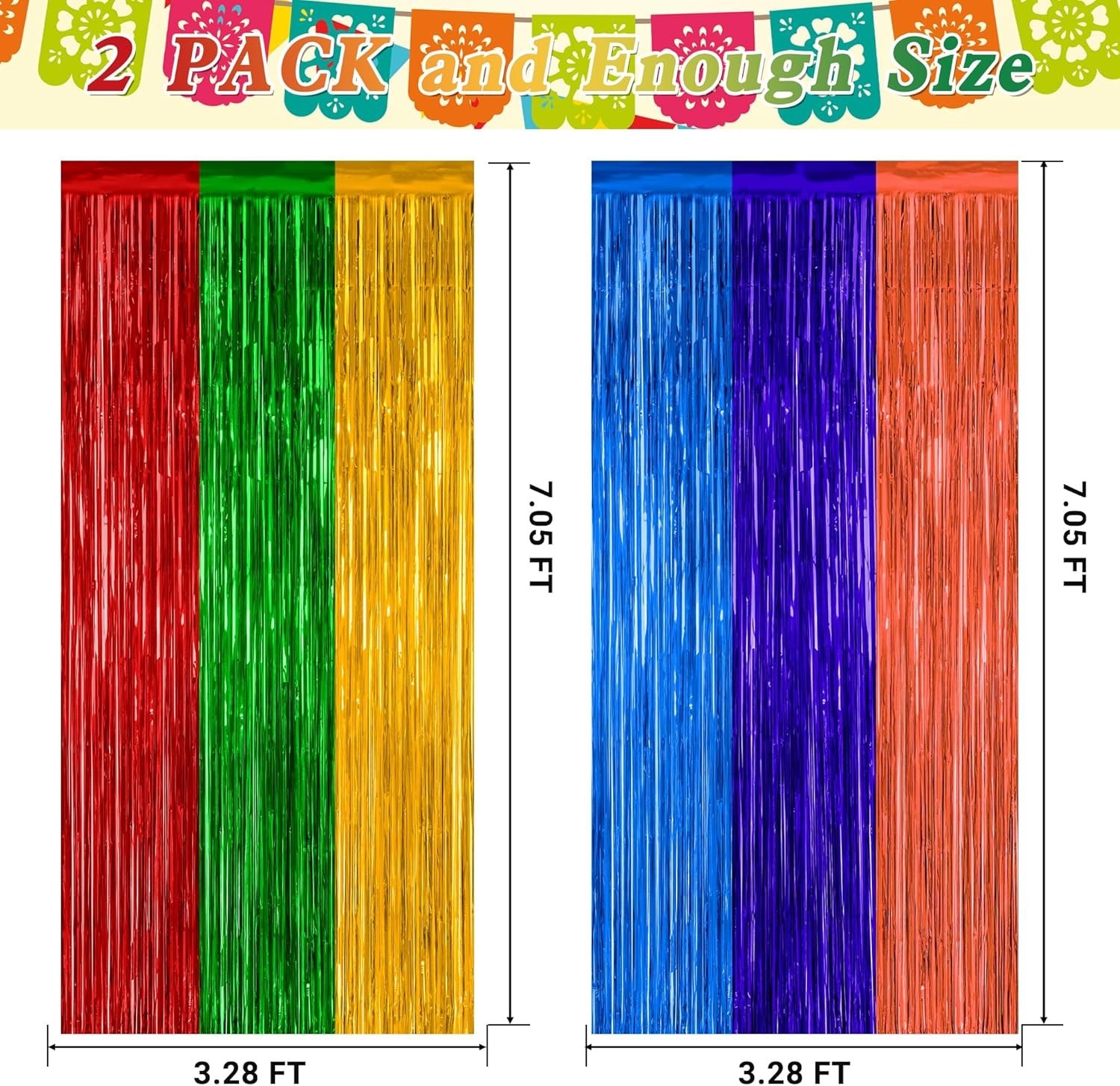 2 Count Rainbow Fringe Curtains – Stunning Metallic Tinsel for Festive Parties