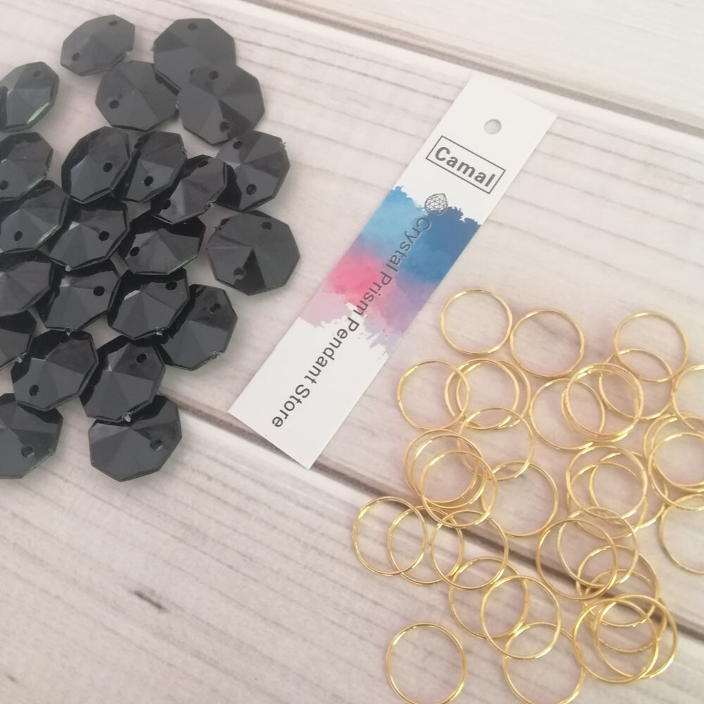 500Pcs Black Octagons + Rings Garland Bead Decoration Acrylic Crystal Chandelier