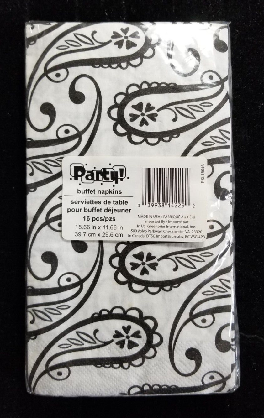 Party Buffet Napkins White & black Paisley Contemporary 16 Count Paper