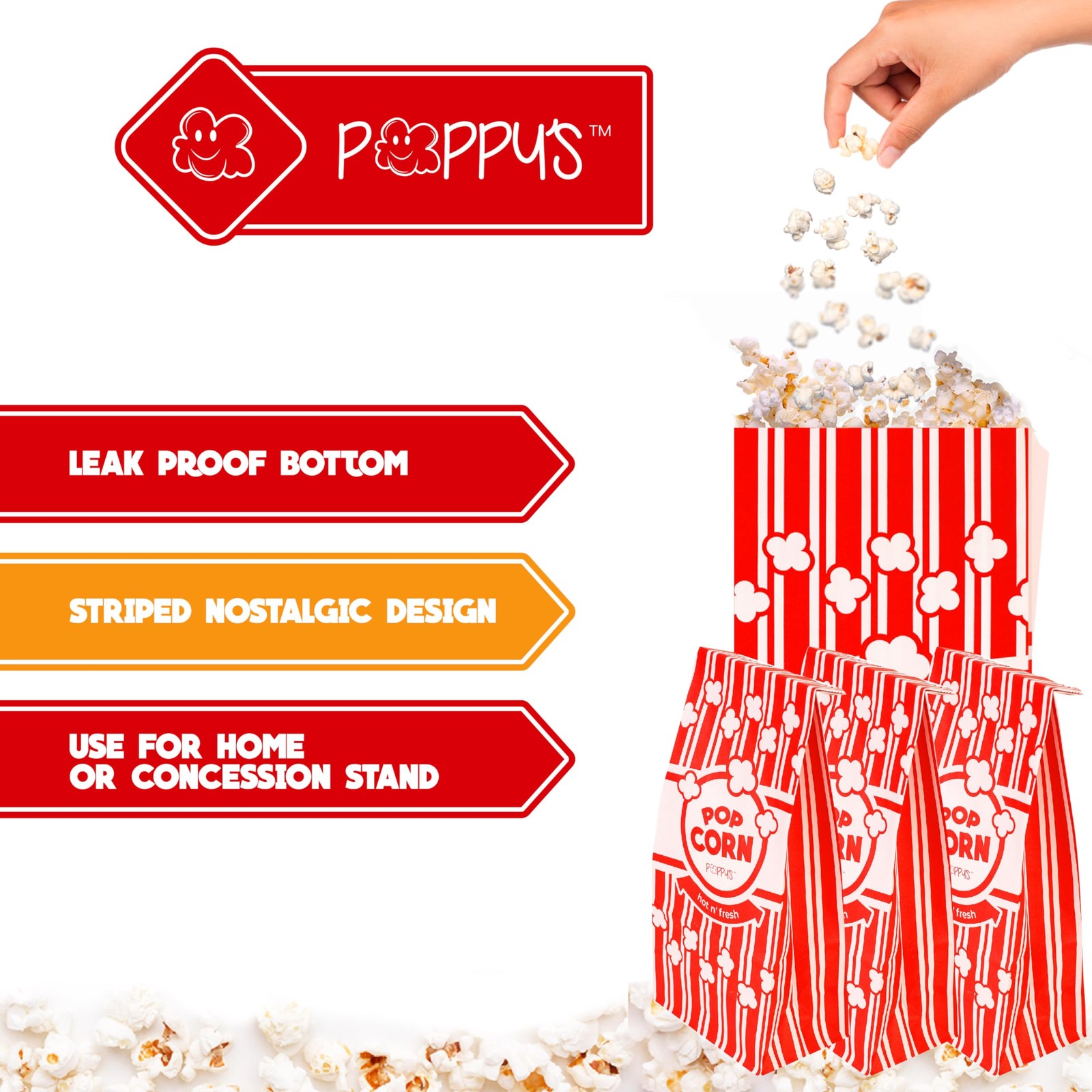 Flat Bottom Paper Popcorn Bags – 500 Pack 2 oz Concession-Grade Bags, Popcorn…
