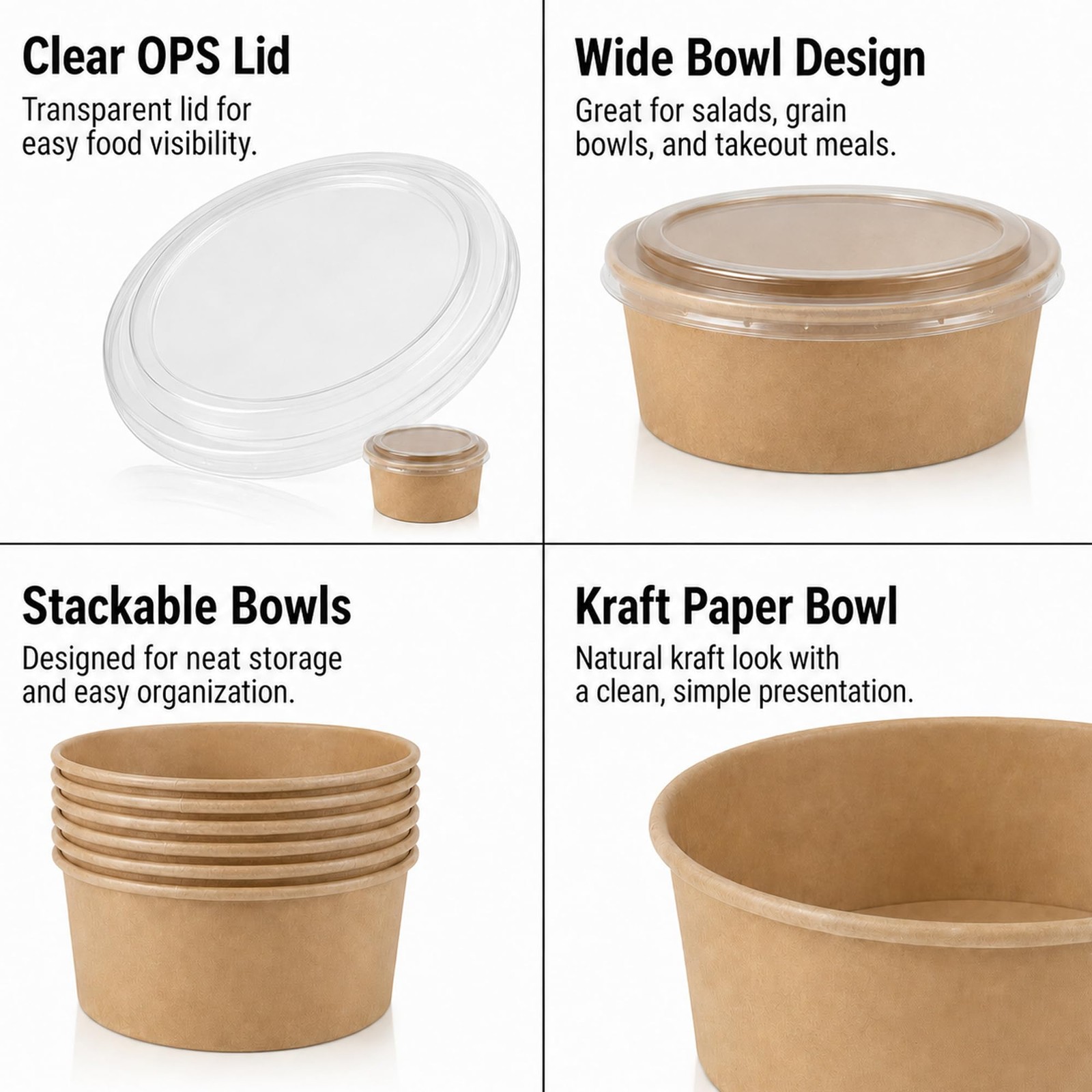 50 oz Kraft Disposable Food Containers with Lids (20 Pack), Round Natural Bro…