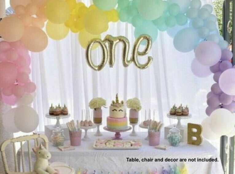 114:16ft ONE 1st Birthday BALLOON SET PASTEL Arch Garland, RAINBOW UNICORN PARTY