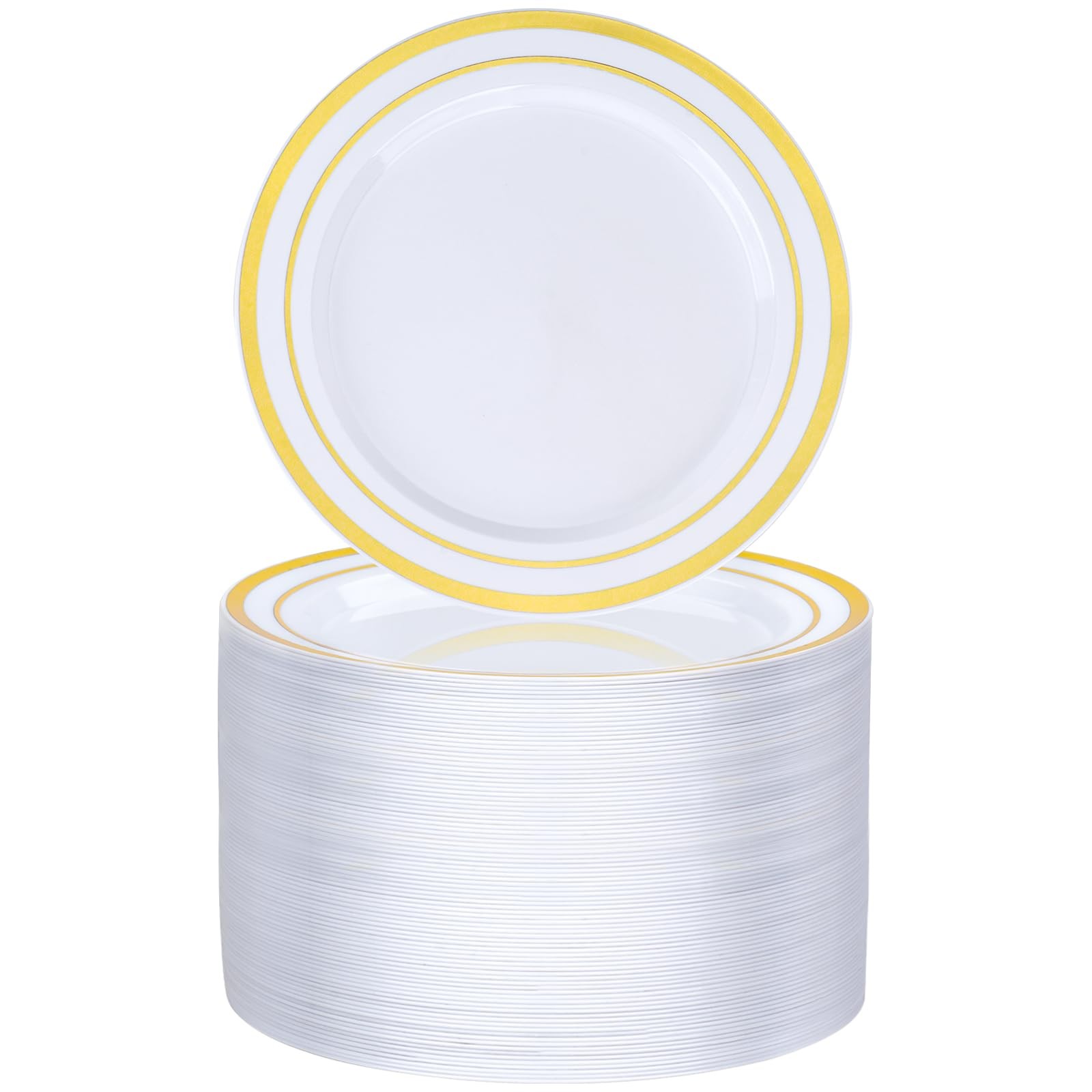 100PCS Gold Plastic Plate, 7 Inch Disposable Dessert Plate Party with Gold Ri…