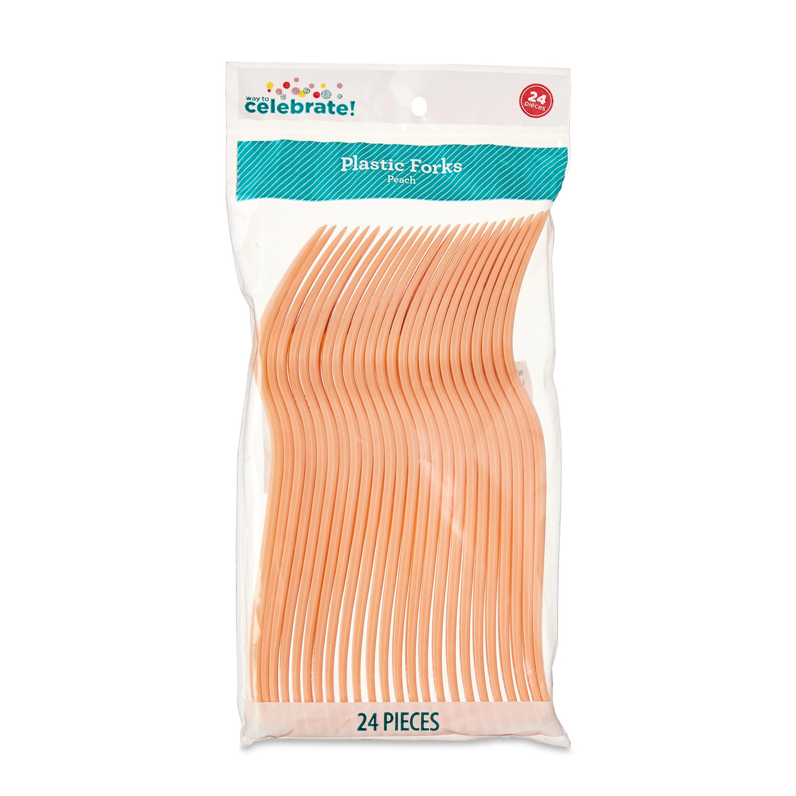 Plastic Disposable Forks, Peach, 24 Pieces, by