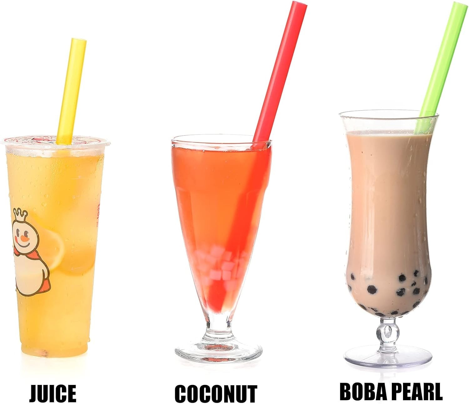 ALINK 12 PCS Reusable Boba Straws, 10.5 Long x 0.51 Wide Colored Plastic Smoothi
