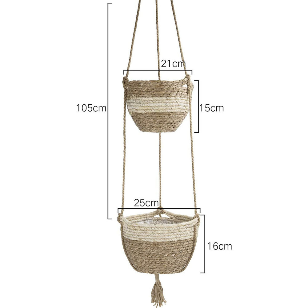 Natural Tone Hanging Plant Basket – Woven Wicker for Contemporary Home Decor