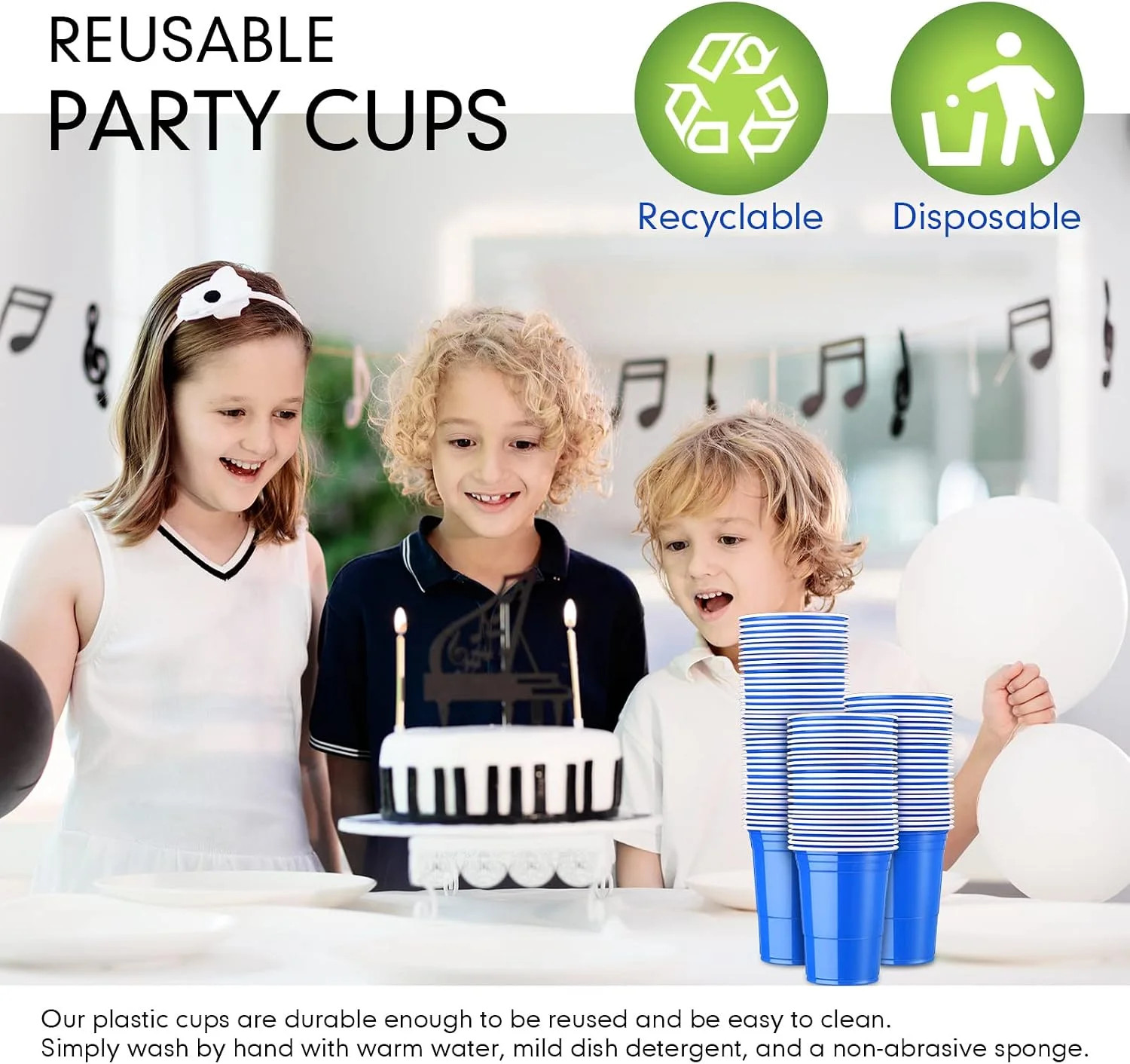 Mimorou Blue 200 Pack Plastic Cups 16 oz Disposable Cups for Party Wedding Hallo