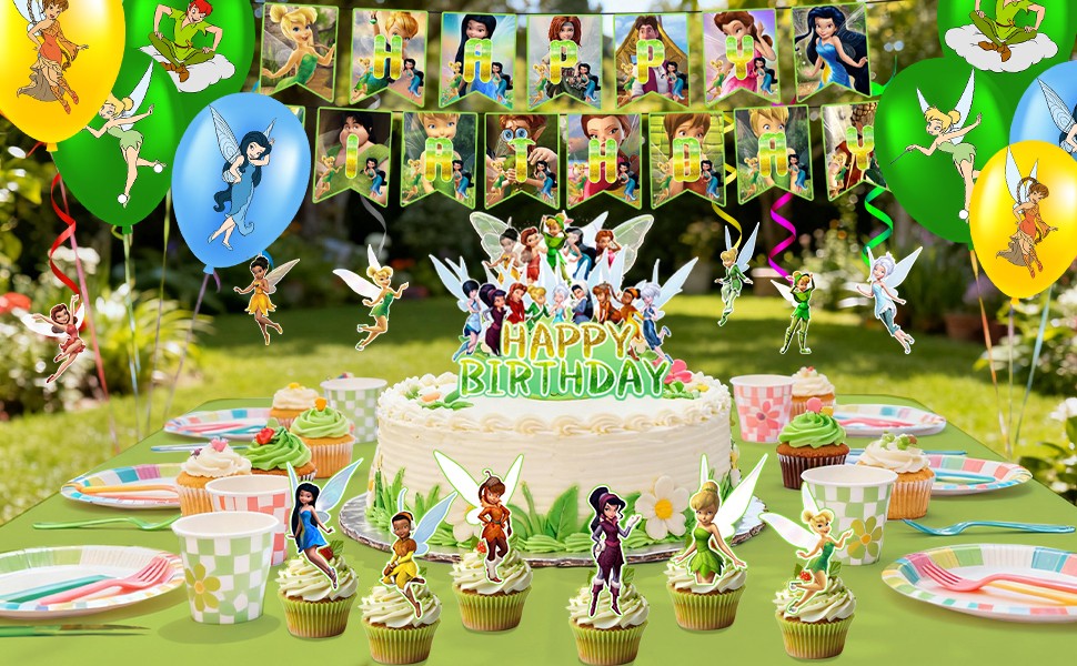 33 Pcs Tinker Bell Party Decoration Tinkerbell Birthday Supplies Balloons Banner
