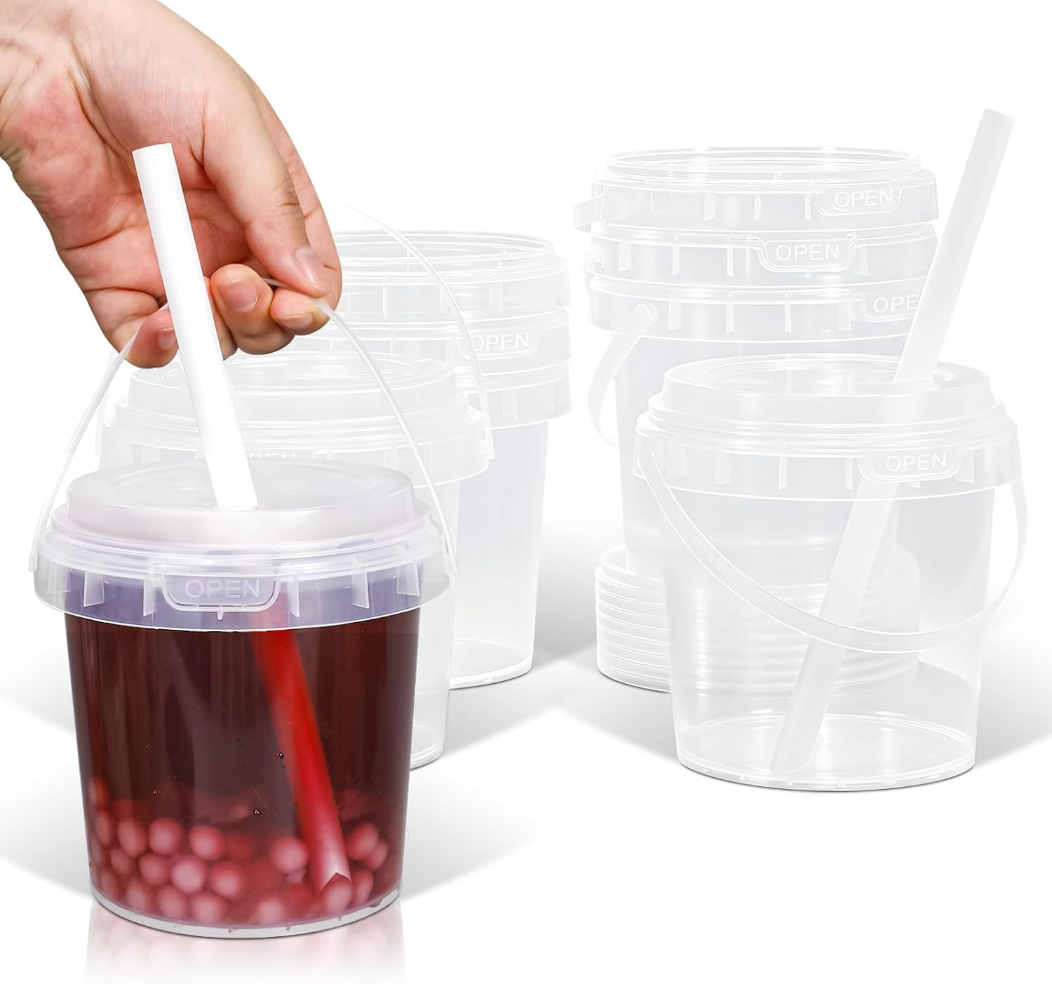 Reusable Clear Plastic Cups with Lid and Straw for Iced Beverages – 32 Oz