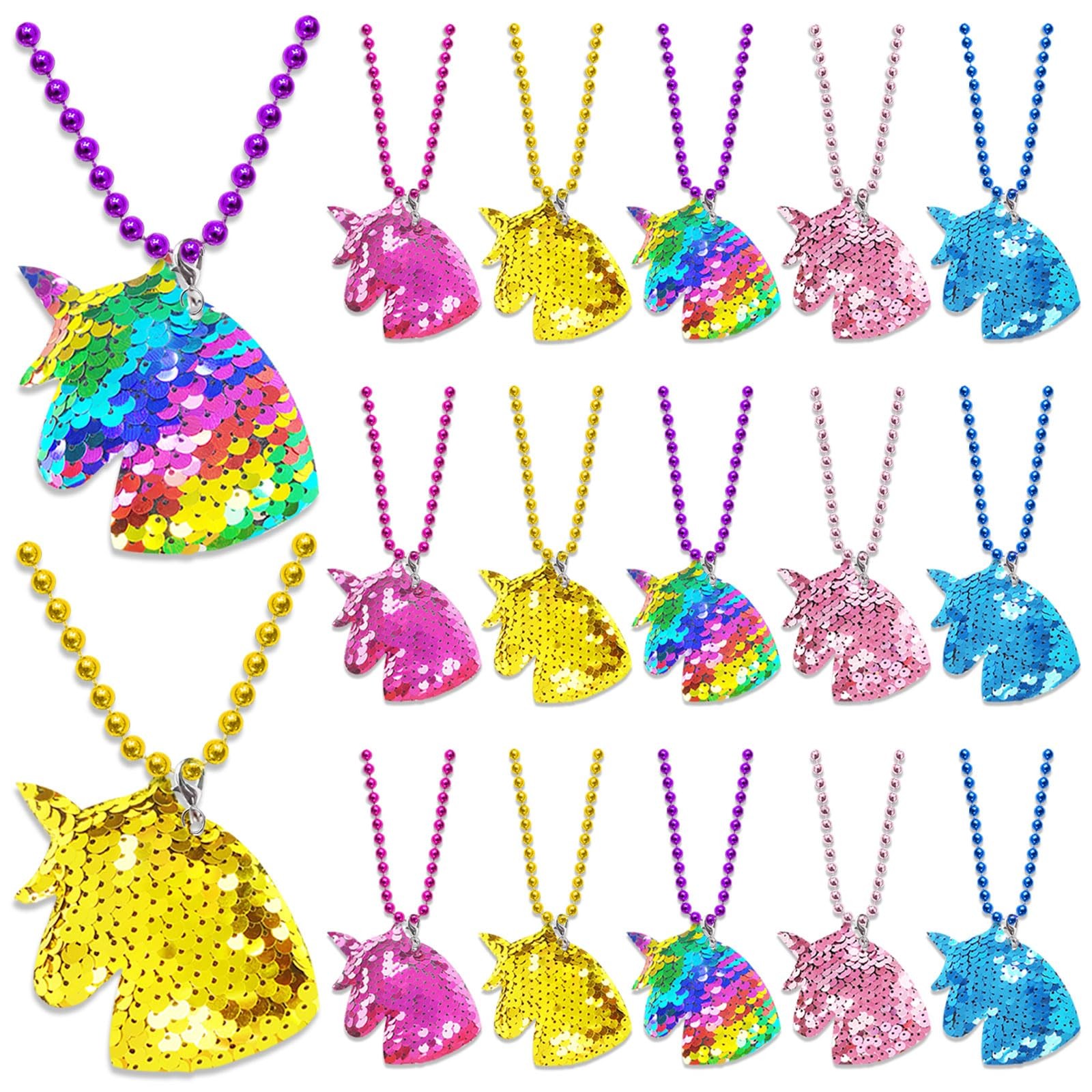 15 Pack Unicorn Sequin Necklace Party Favors with Mardi Gras Beads for Unicor…