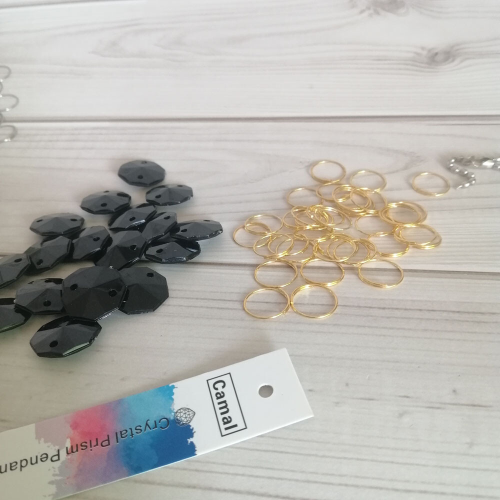 500Pcs Black Octagons + Rings Garland Bead Decoration Acrylic Crystal Chandelier