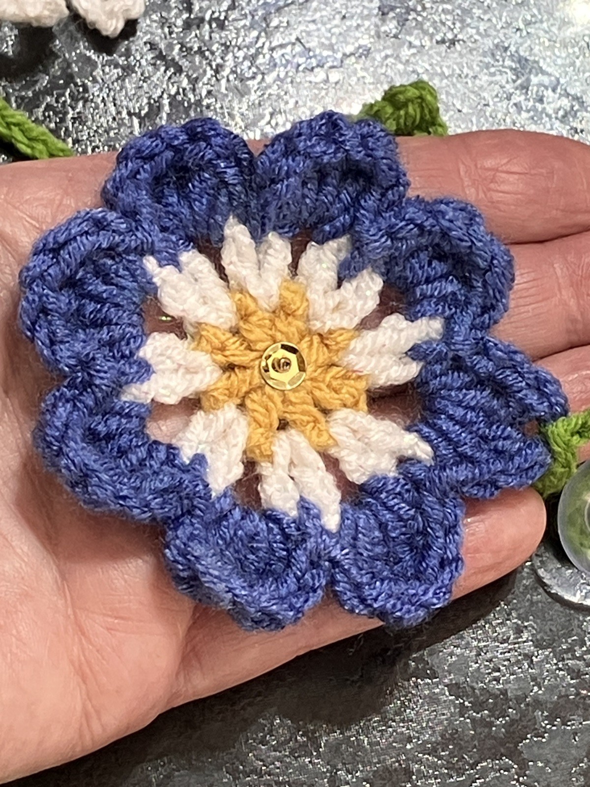 🌺 NEW Hand Crochet Flowers window long SUMMER Bunting Sequin Camper 53” Gift