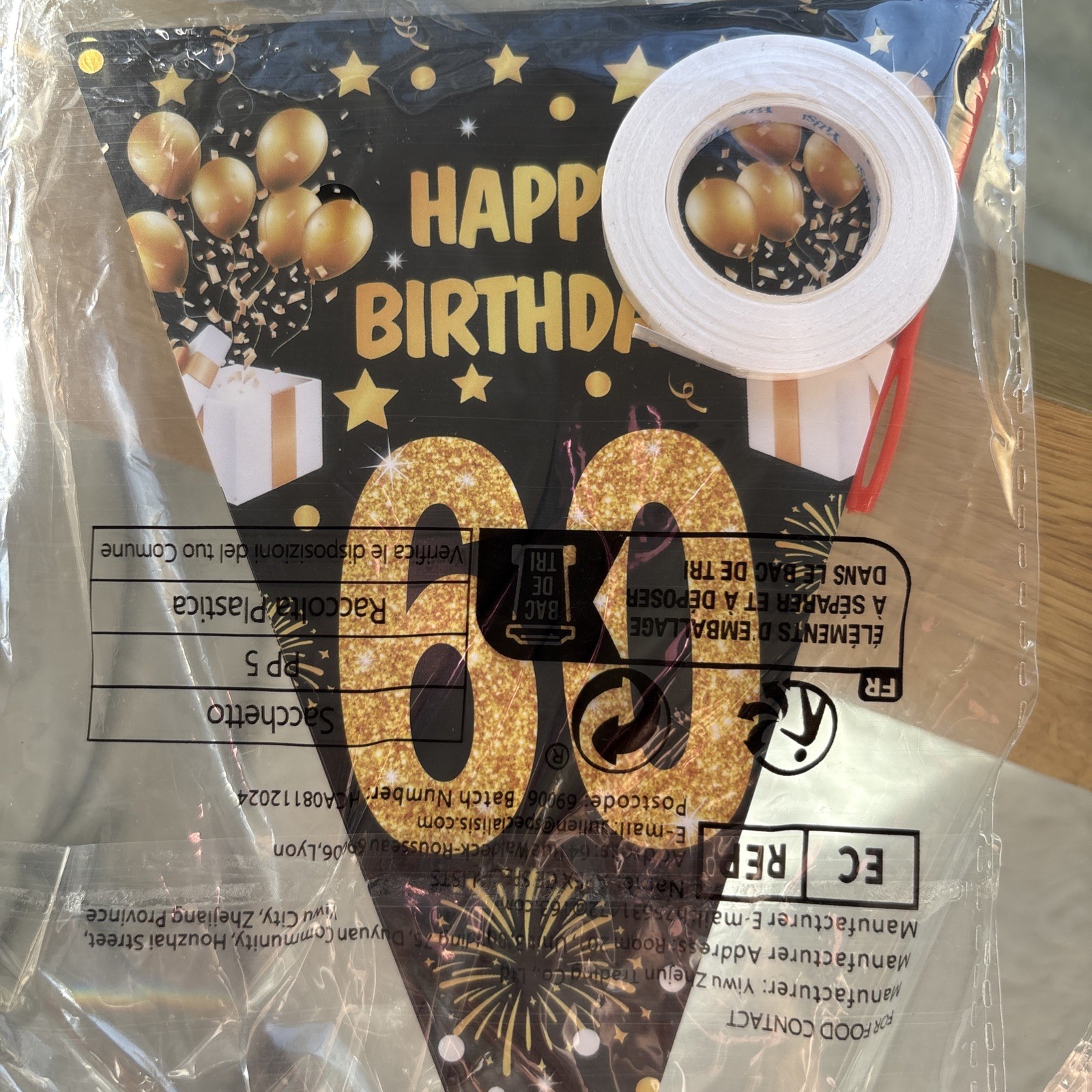 Black and Gold 60th Birthday Banner Bunting Flags 60th Birthday Decorations 4×9