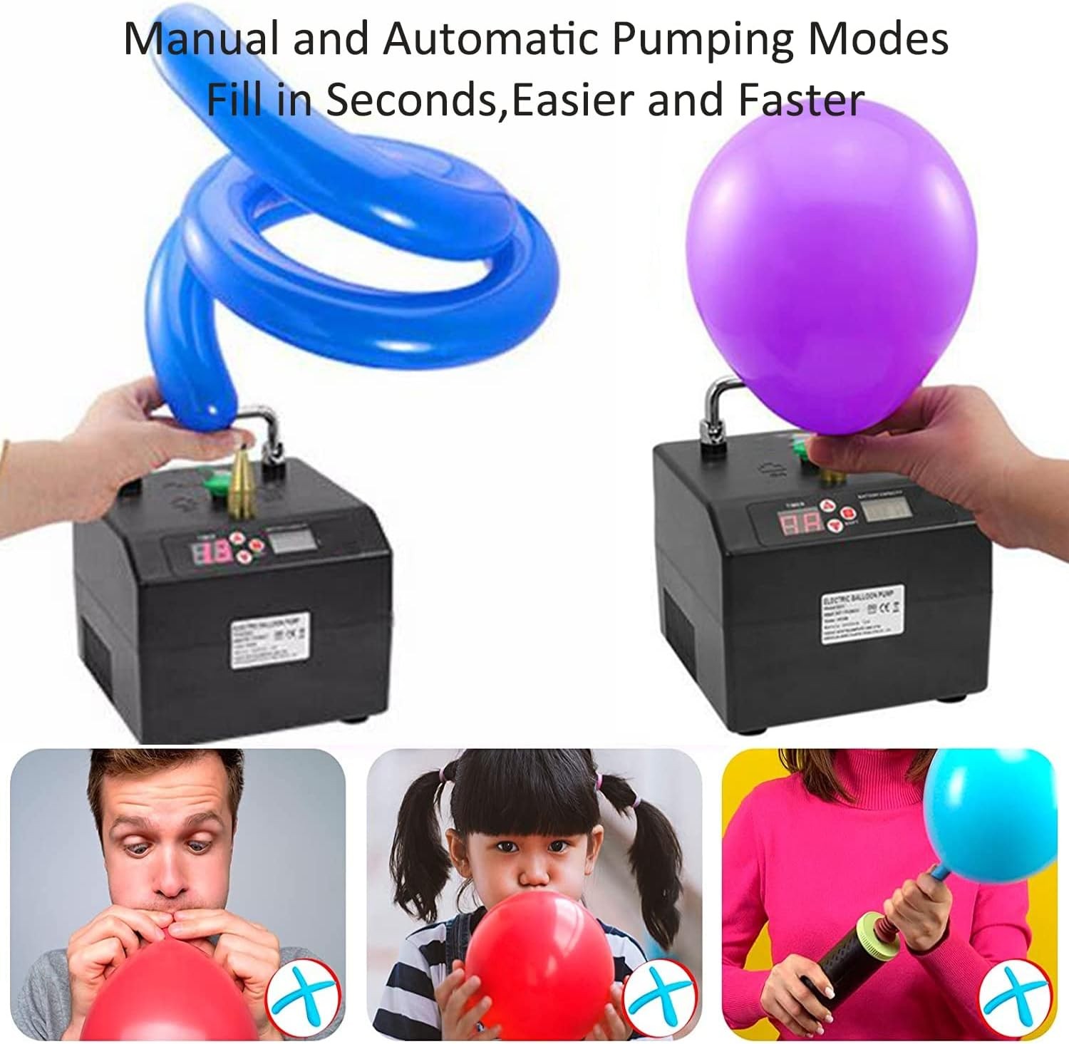 120W Electric Balloon Pump Inflator Digital Timer Air Blower Machine For Party