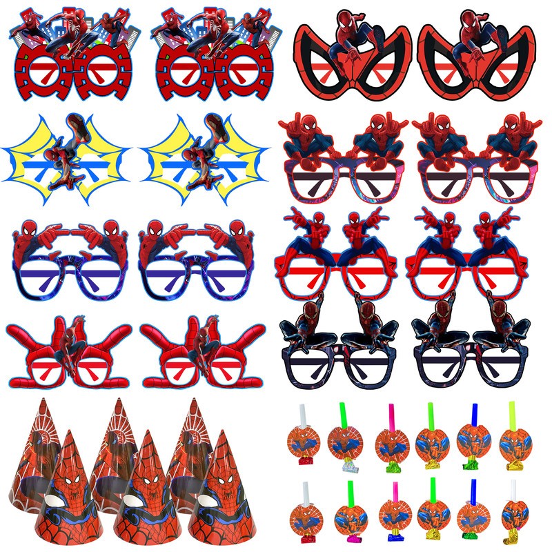 36 Pcs Spider Man Party Favors Marvel Birthday Cake Hat Blowout Photo Booth Prop