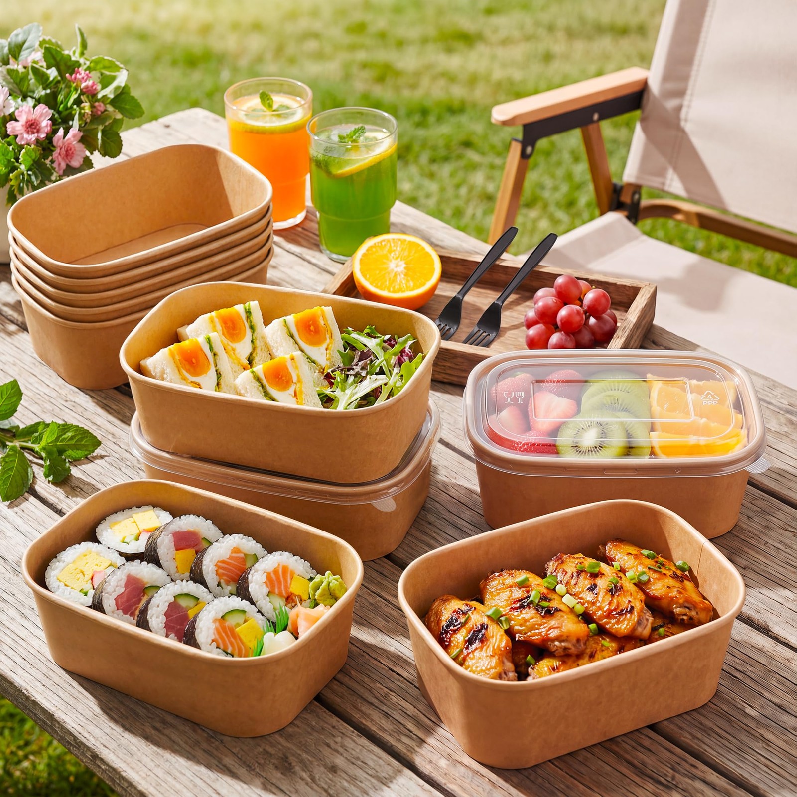 50 Pack 29oz Disposable Meal Prep Containers with Lids and Forks, Microwave a…
