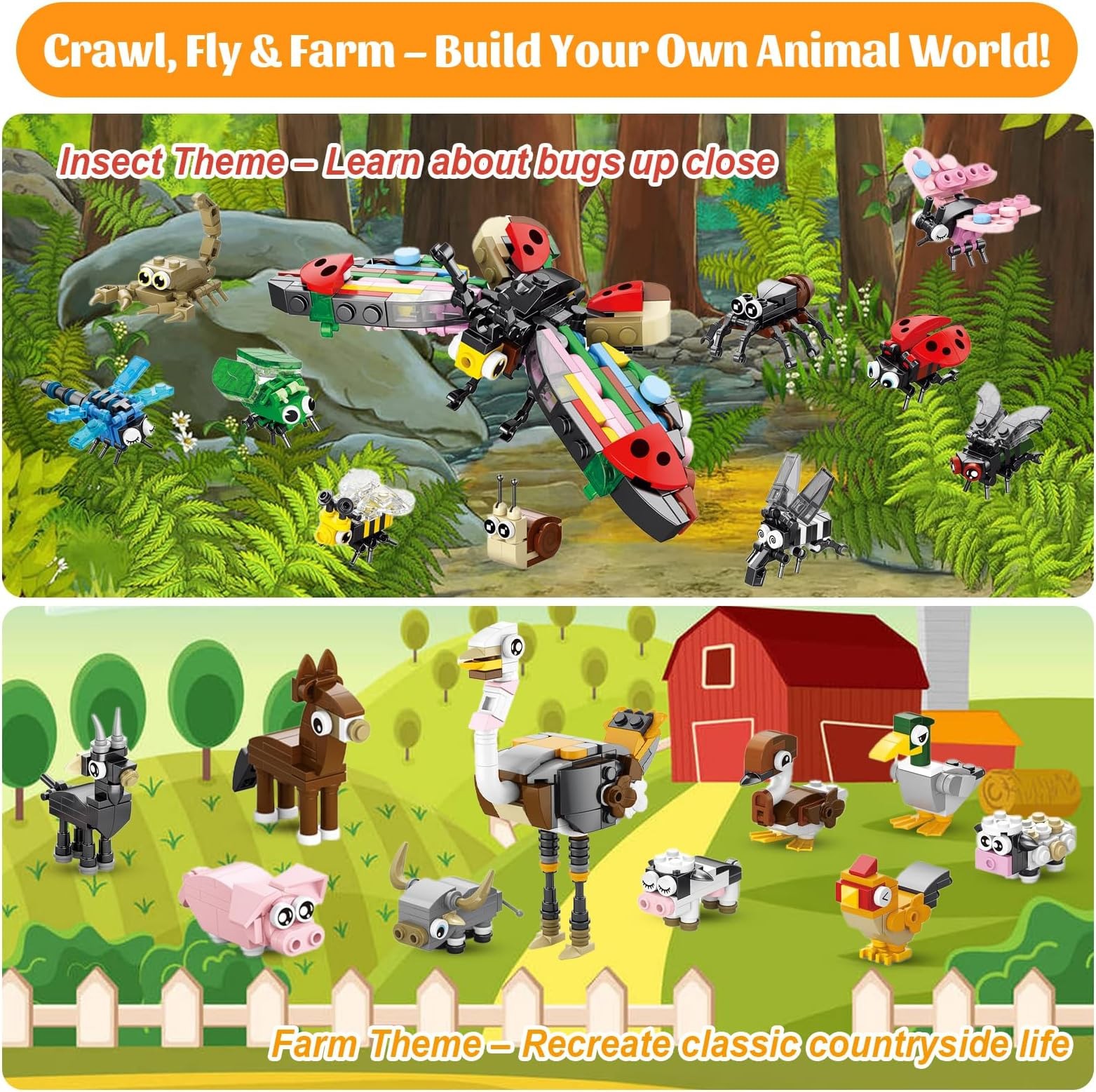 40 Packs Party Favors for Kids – 999+ PCS Animal Building Blocks, 4 Themes: O…