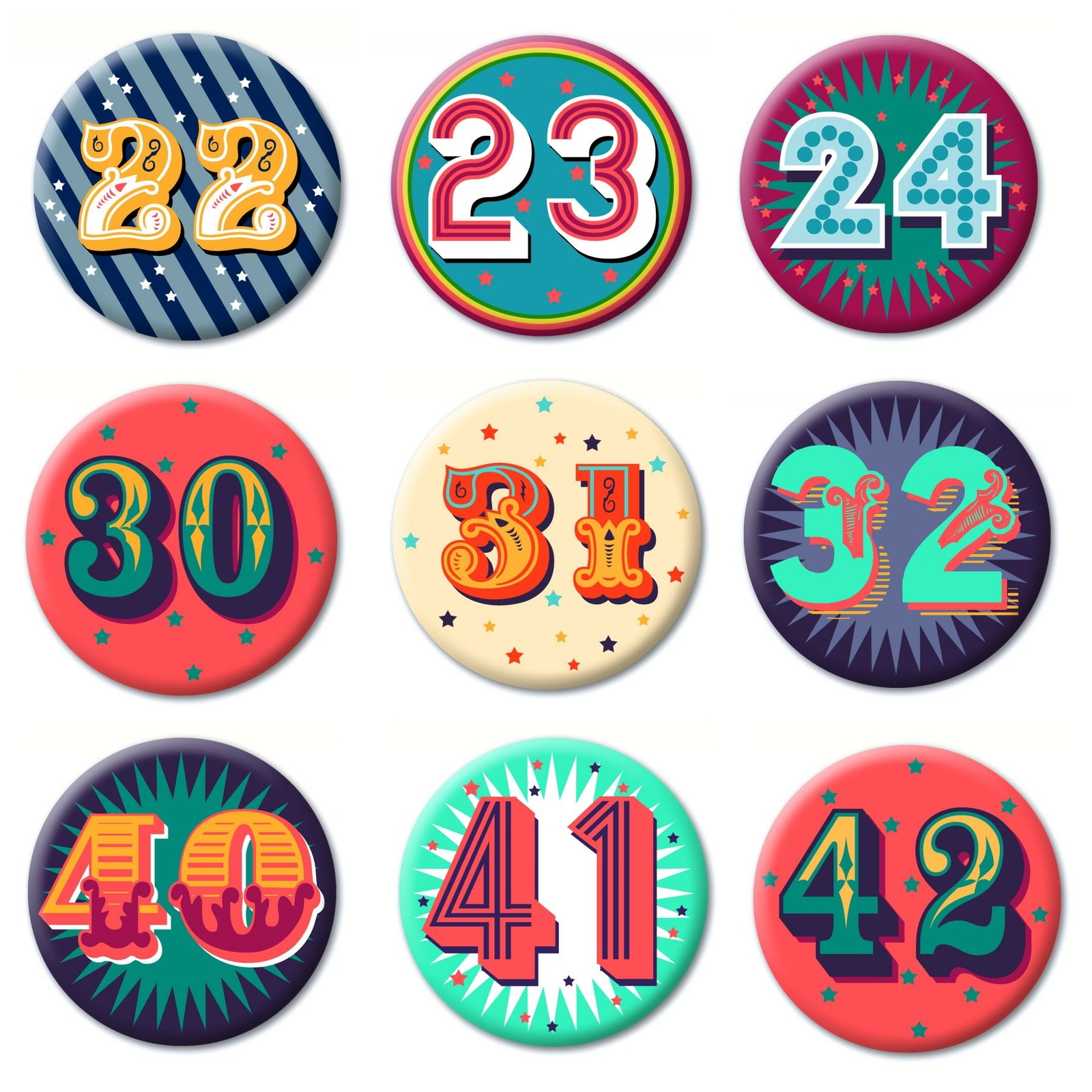 Birthday Badge Age Large Round Pin Colourful Party Adult Unisex 5.5cm Novelty