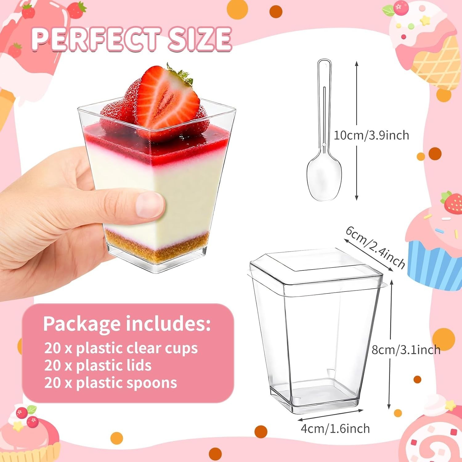 20 Count 5 oz Clear Plastic Dessert Cups with Lids & Spoons for Elegant Parties