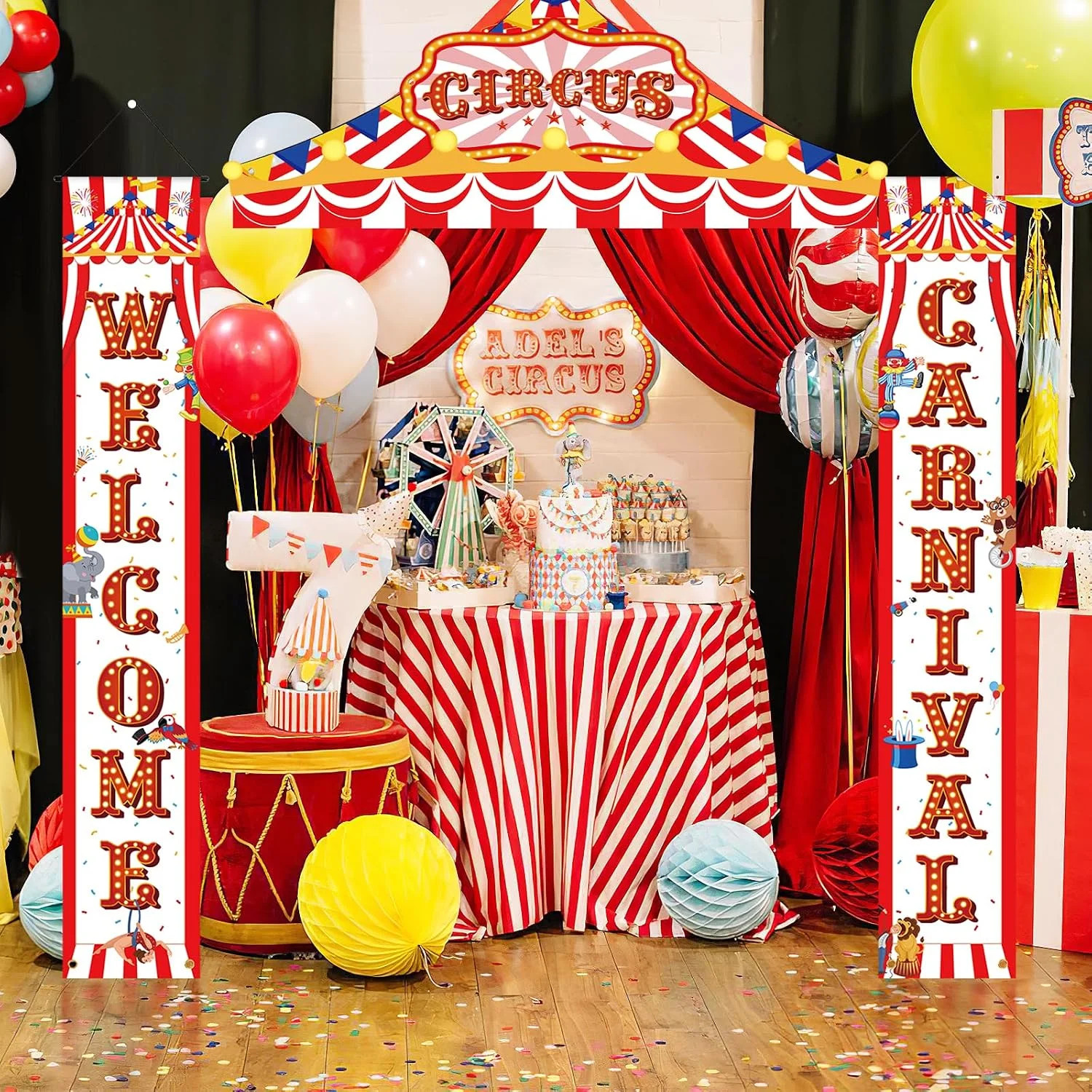 3Pcs Carnival Circus Porch Sign Banner Circus Party Awning Hanging Banner Carniv