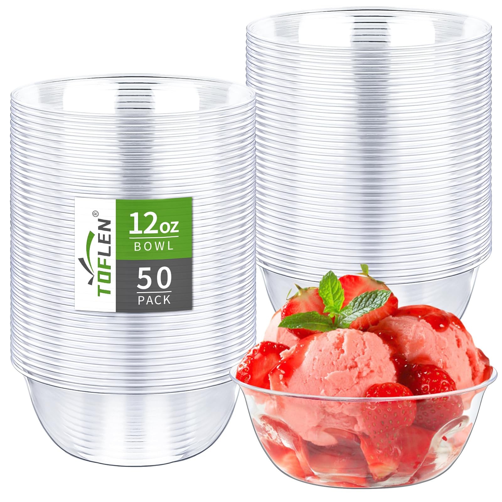 12 oz Clear Plastic Bowls, 50 Pack Disposable Small Hard Plastic Serving Bowl…