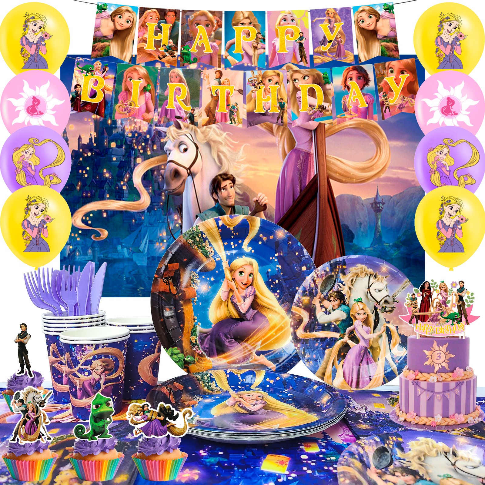 Rapunzel Princess Birthday Party Supplies,Princess Party Decorations & Tableware