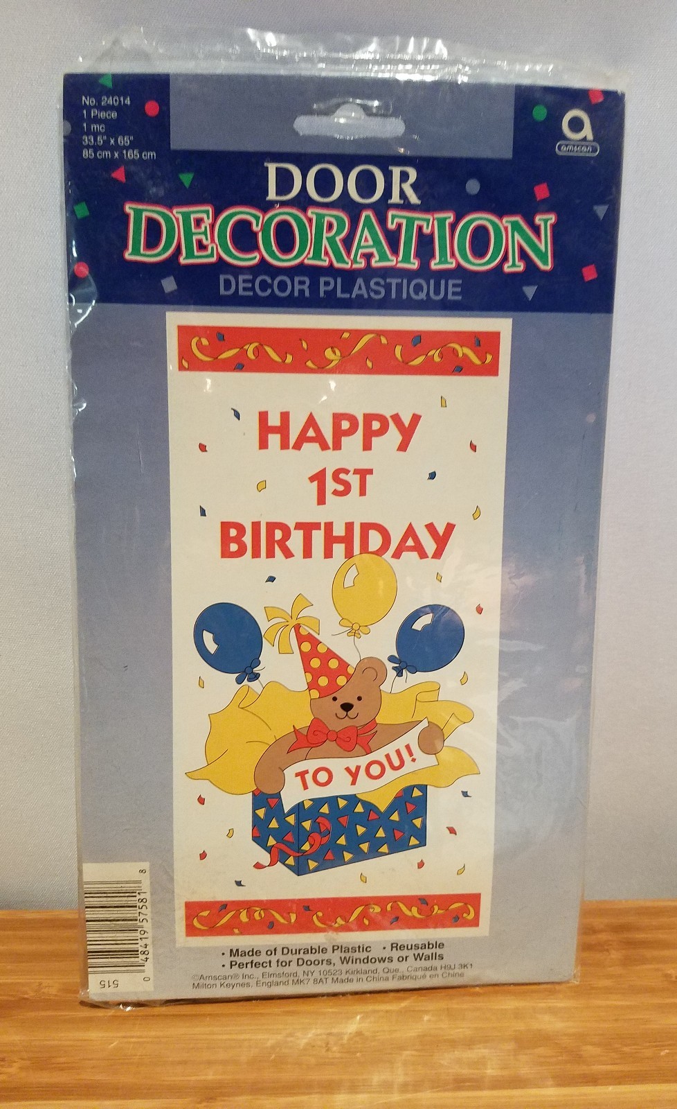 Boy or Girl Happy 1st Birthday Plastic reusable Door Party Decoration NOS