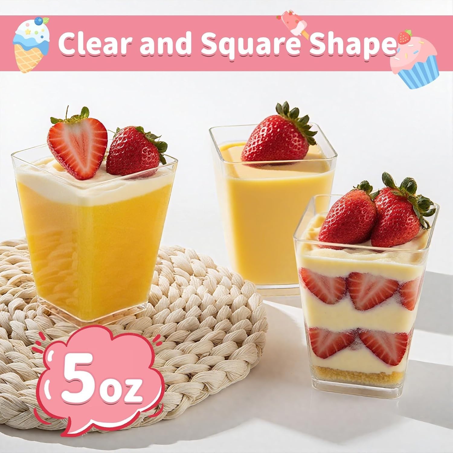 20 Count 5 oz Clear Plastic Dessert Cups with Lids & Spoons for Elegant Parties