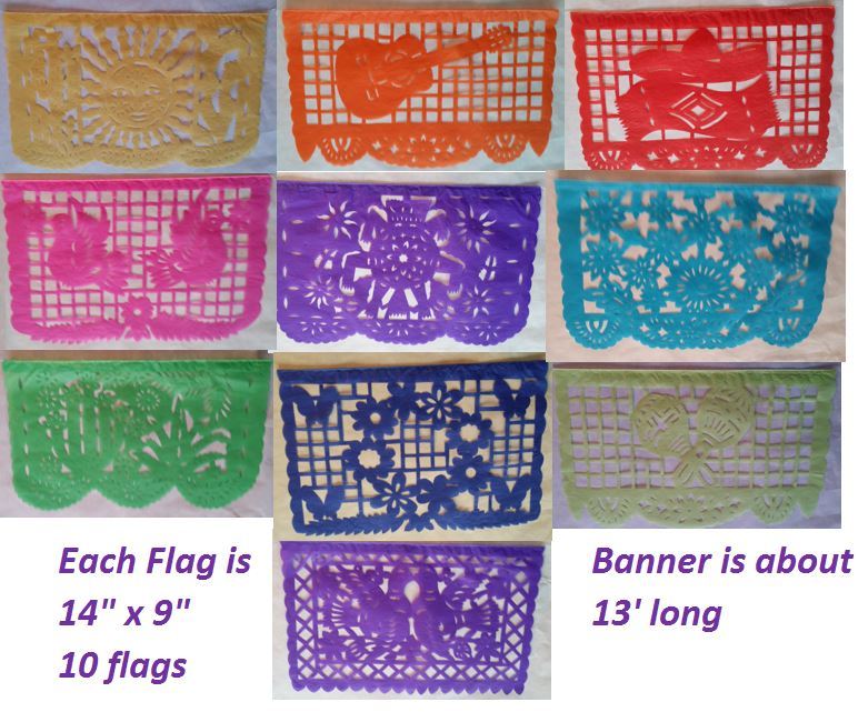 Mexican Papel Picado Cutout Flags Bunting Plastico Paper Plastic Foil Mylar