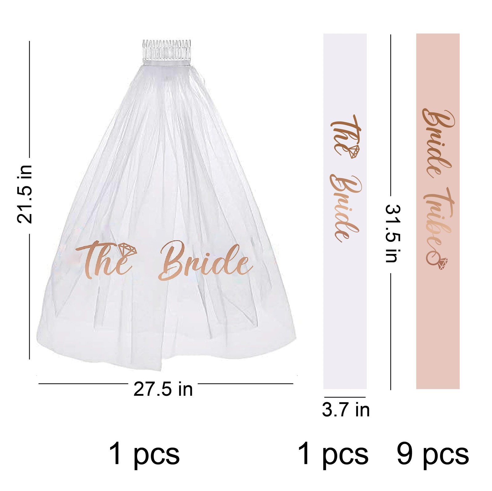 Bachelorette Party Favors Bride To Be Sash and Veil Set Bachelorette Sashes B…