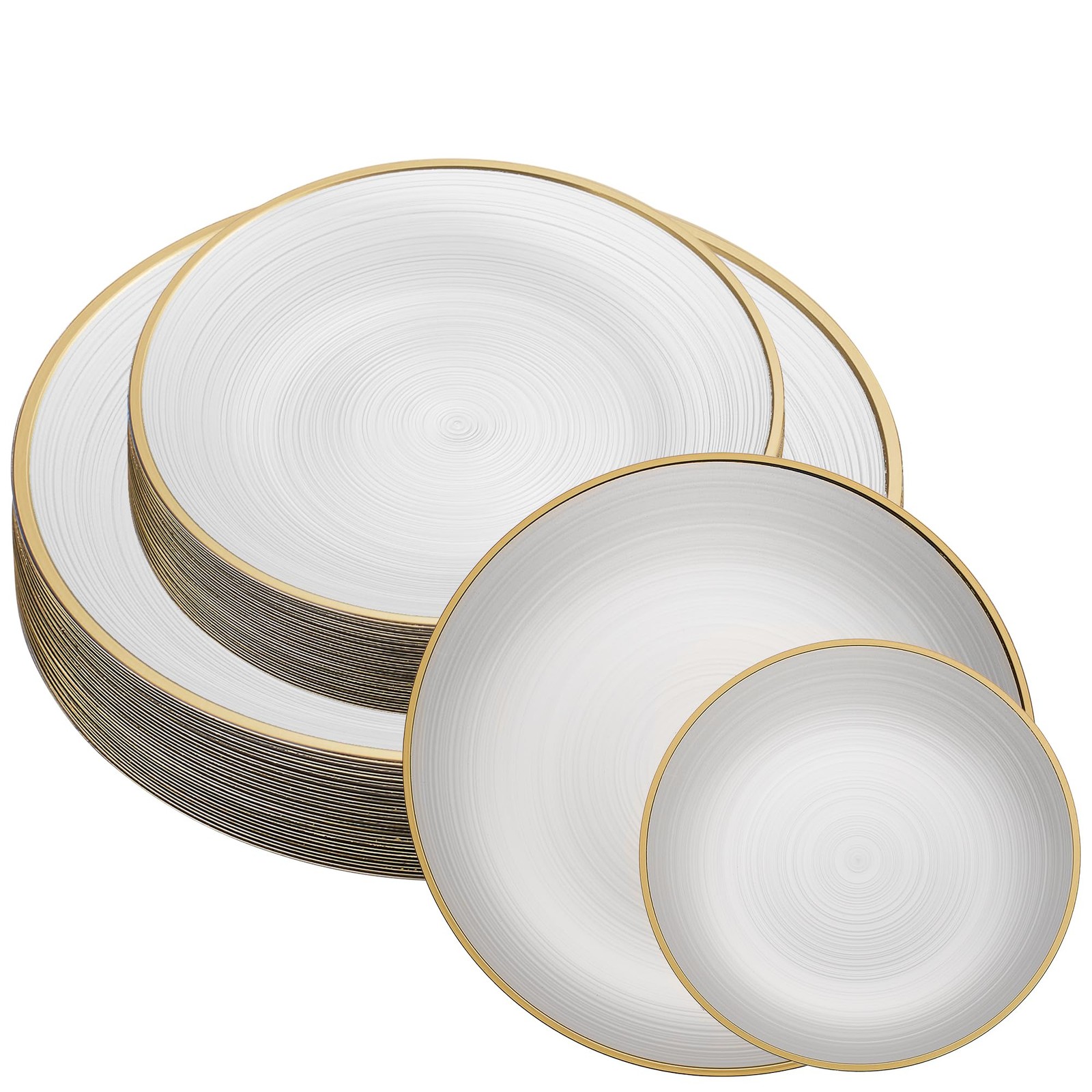 32 Pieces Crystal Design Plastic Plates Combo Pack 7 inch and 10 inch Gold Ri…