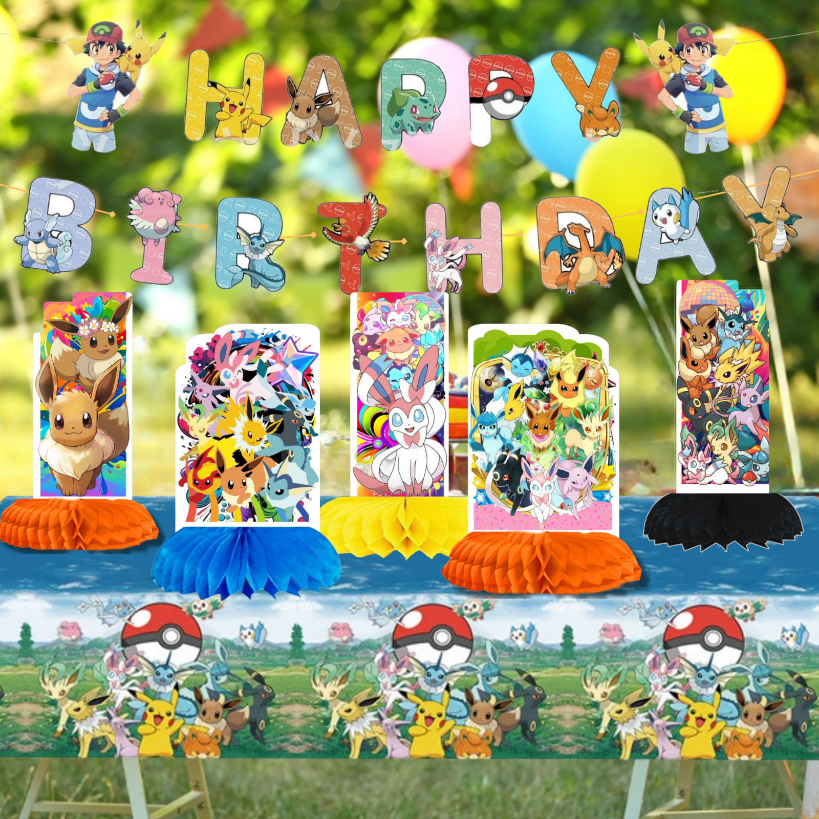 POKEMON PARTY SUPPLIES BIRTHDAY DECORATION BALLOON TABLEWARE SWIRL PLATE CUP