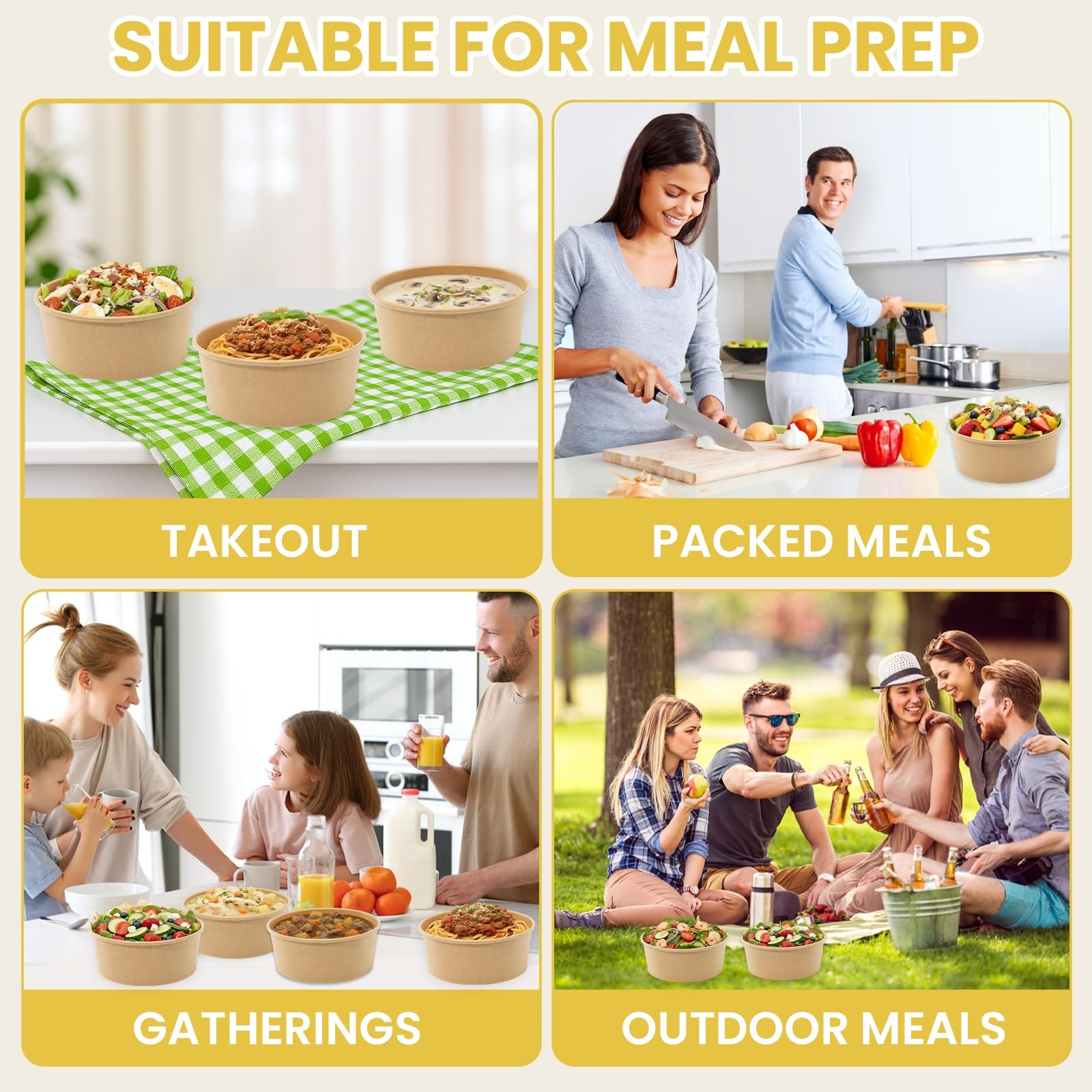 50 Count 34 oz Disposable Meal Prep Containers with Lids, Soup Serving Bowls …
