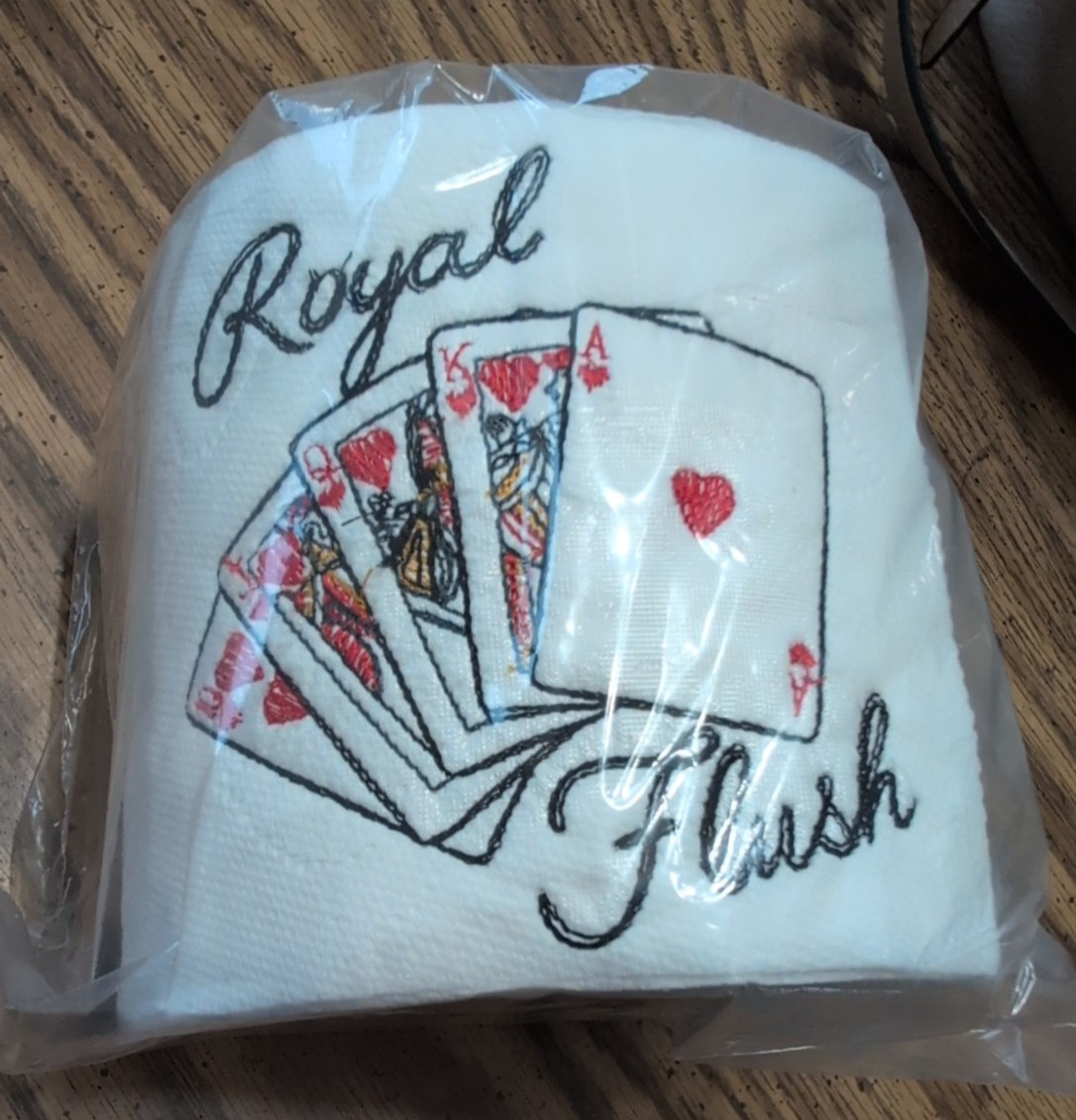 Embroidered toilet paper roll “ Royal Flush” Party Gag Gift decor