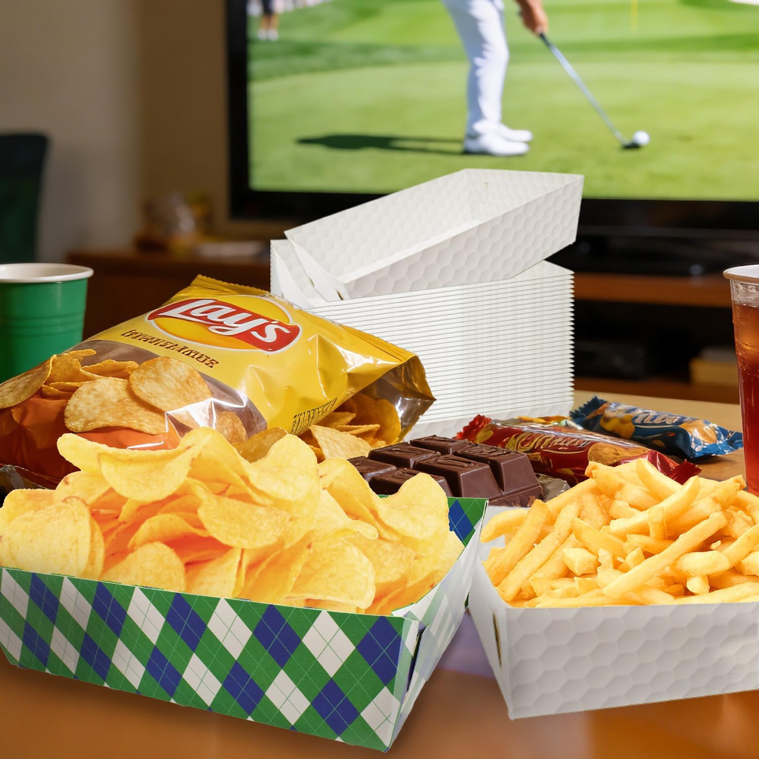 50 Pcs Golf Party Food Trays – Disposable Paper Food Boats – Golf Theme Snacks S