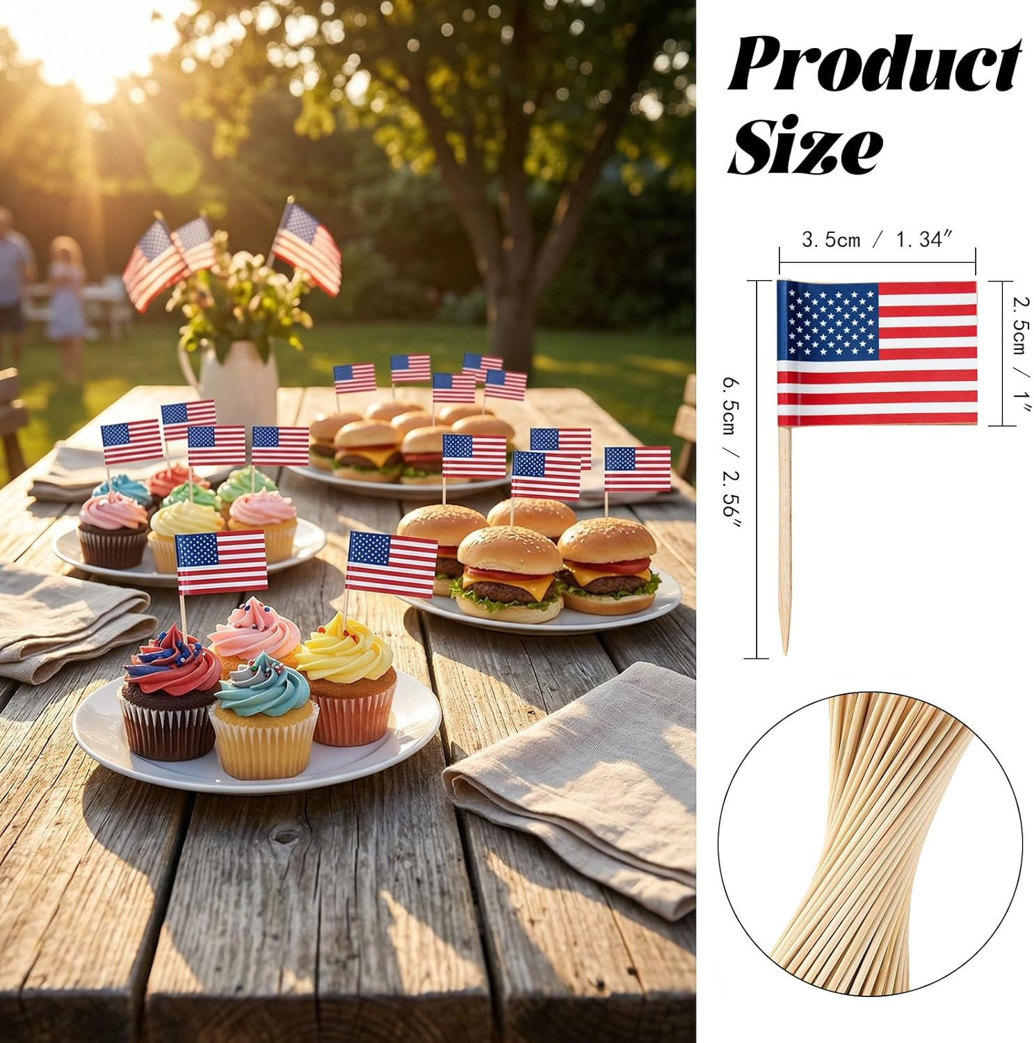 100 Pcs American Flag Toothpicks – Premium Patriotic Cupcake Toppers with Double