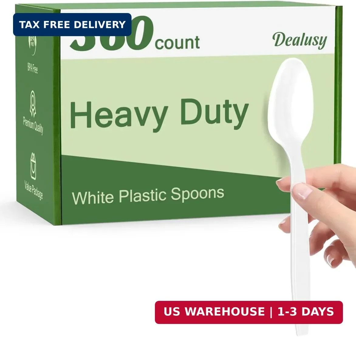 Dealusy 360 Count White Plastic Spoons Disposable, BPA-Free, Heat Resistant, Sol