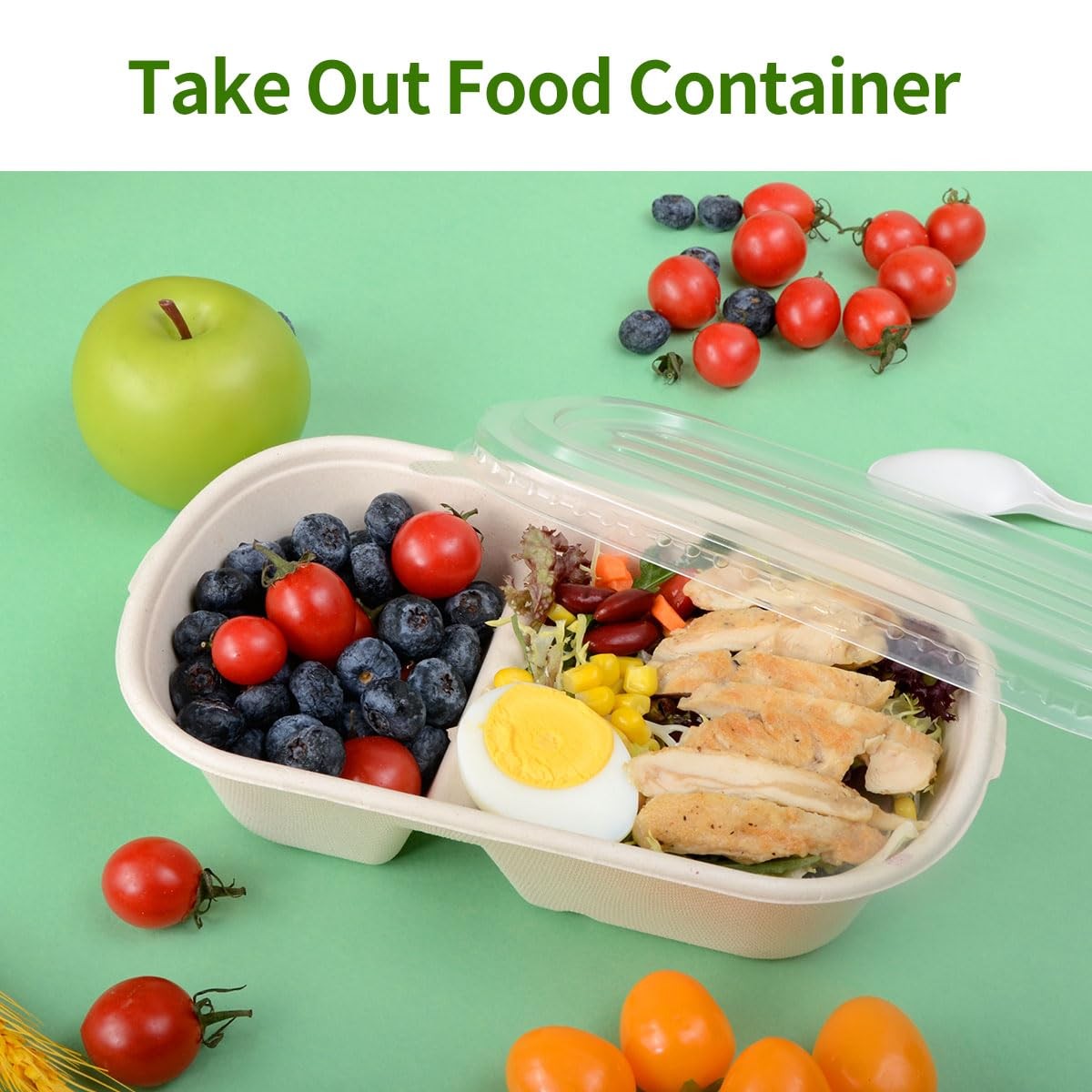 50 Pack Large 2 Compartment Paper Bowls With Lids Divider Food Containers Dispos